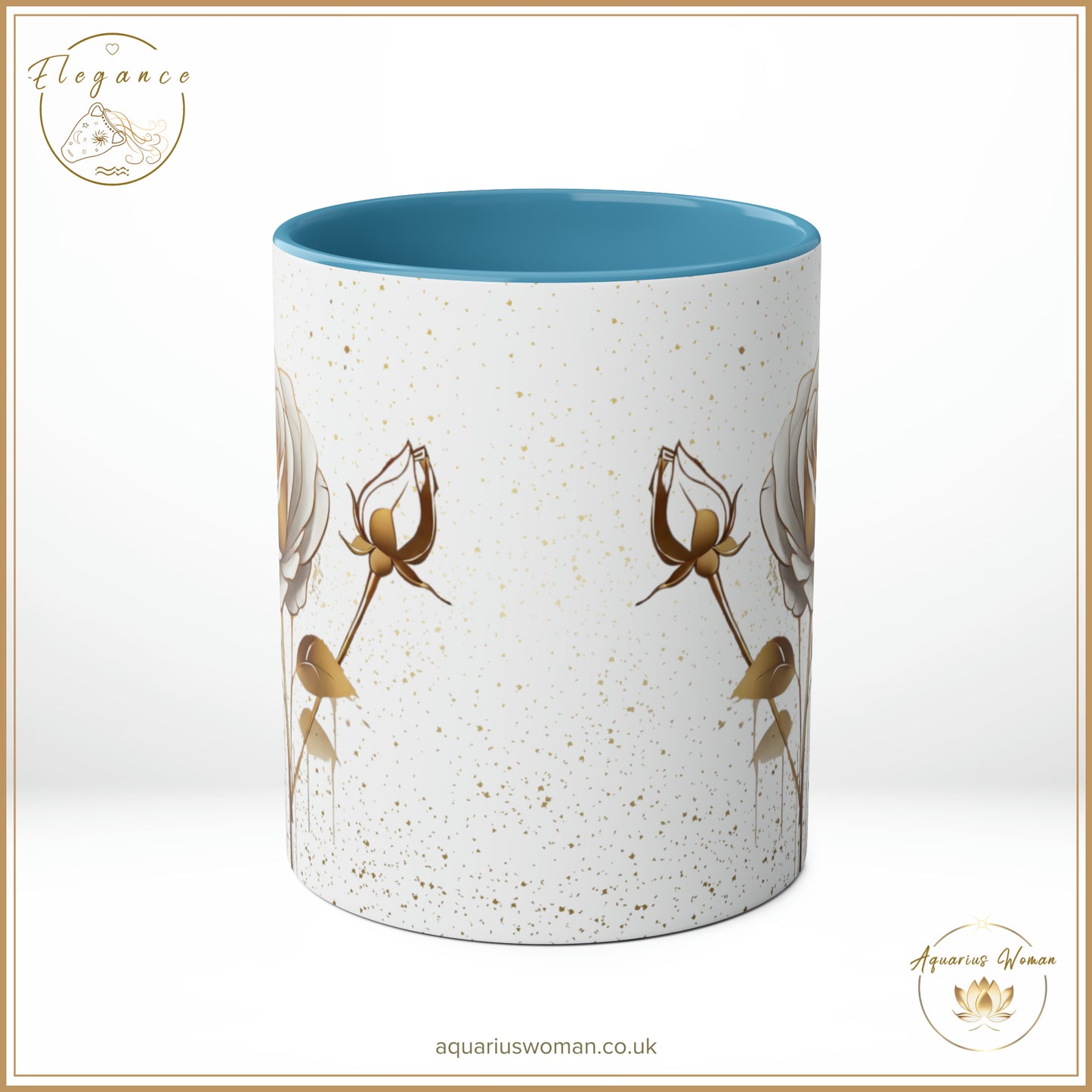 Aquarius Woman's Elegance Collection - White & Gold Rose Ceramic Mug