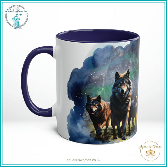 Aquarius Woman Rebel Warrior Collection - Wolf Pack Night Watchers Mug - Dark Blue- Right