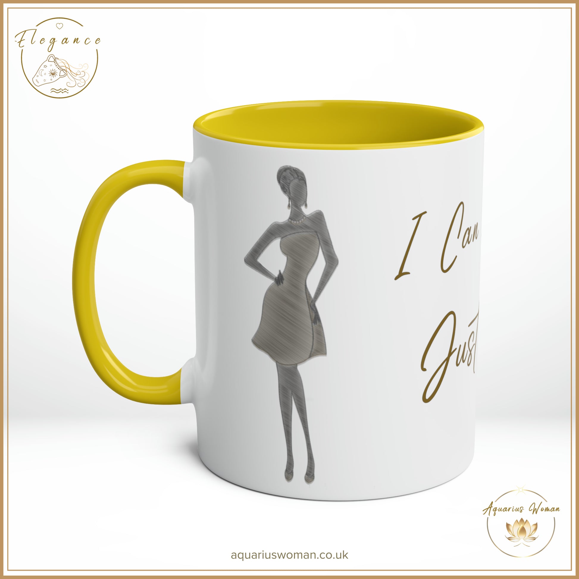 Aquarius Woman - I Can and I Will - Just Watch Mug from the Elegance Range  "Ladies Silhouette" Yellow - Right