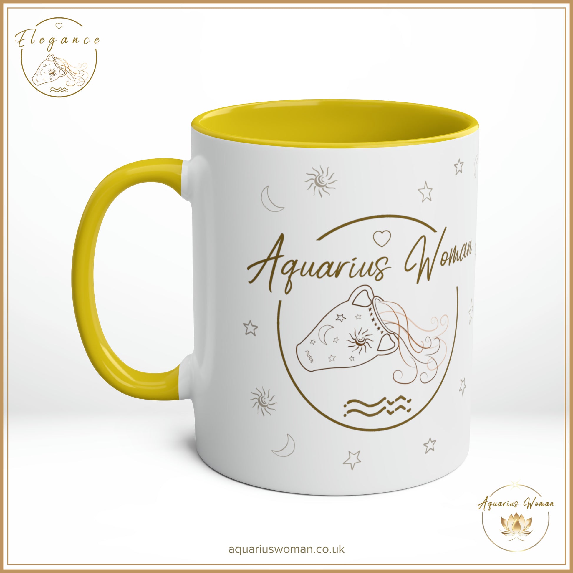 Aquarius Woman - Original Logo Mug - Yellow - Right