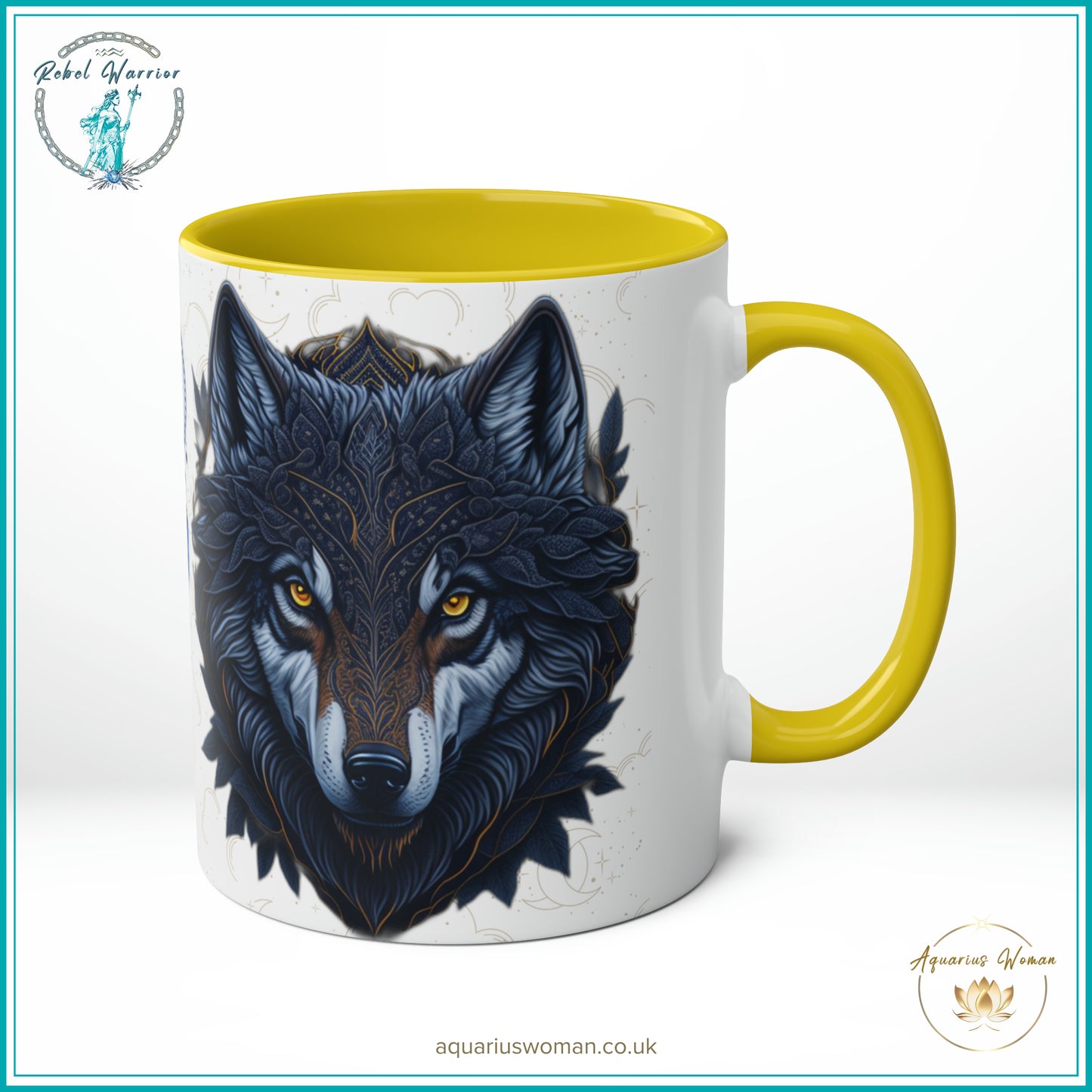 Aquarius Woman Rebel Warrior Collection Mug – Lone Wolf Geometric and Dreamcatcher Design