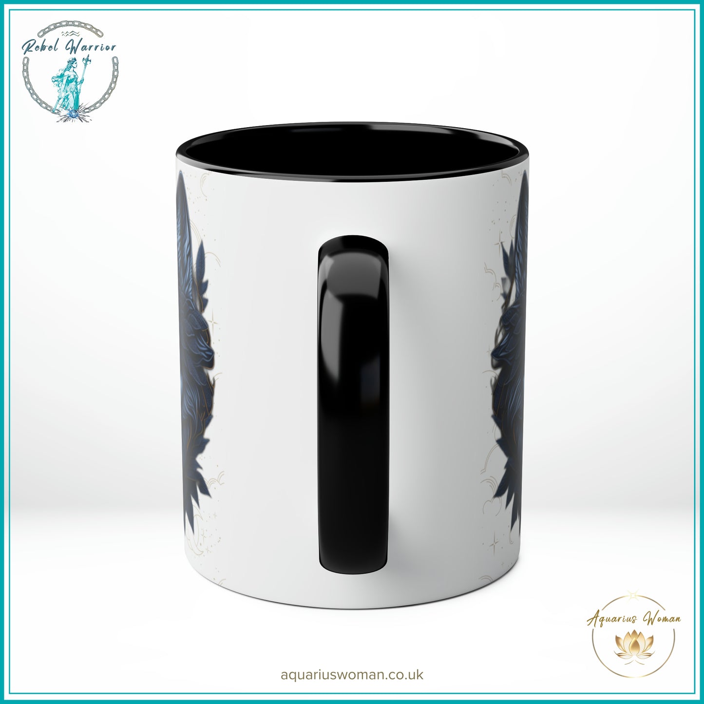 Aquarius Woman Rebel Warrior Collection Mug – Lone Wolf Geometric and Dreamcatcher Design