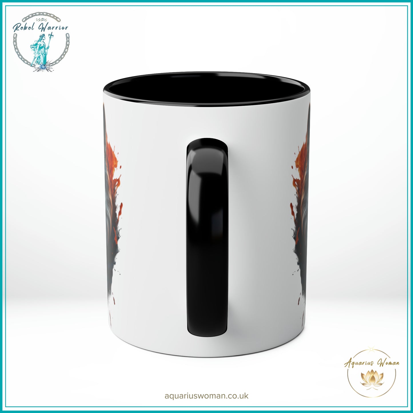 Aquarius Woman Rebel Warrior "Wild Spirit Wolf" Mug – Bold Teal & Amber Design