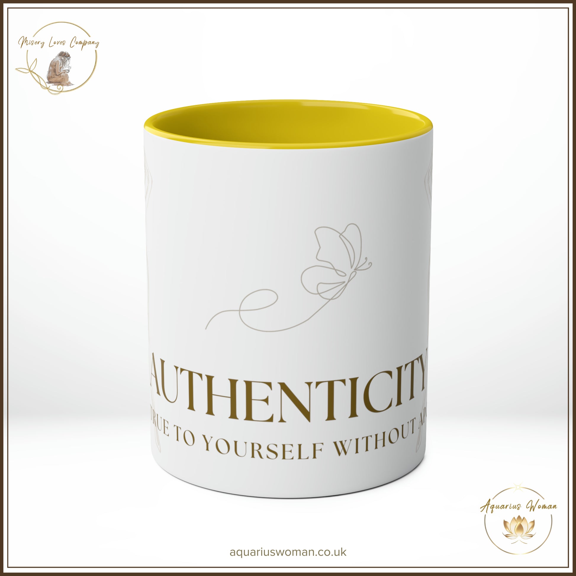 Aquarius Woman's Authenticity, Be True to Yourself Without Apology Mug - Yellow - Front