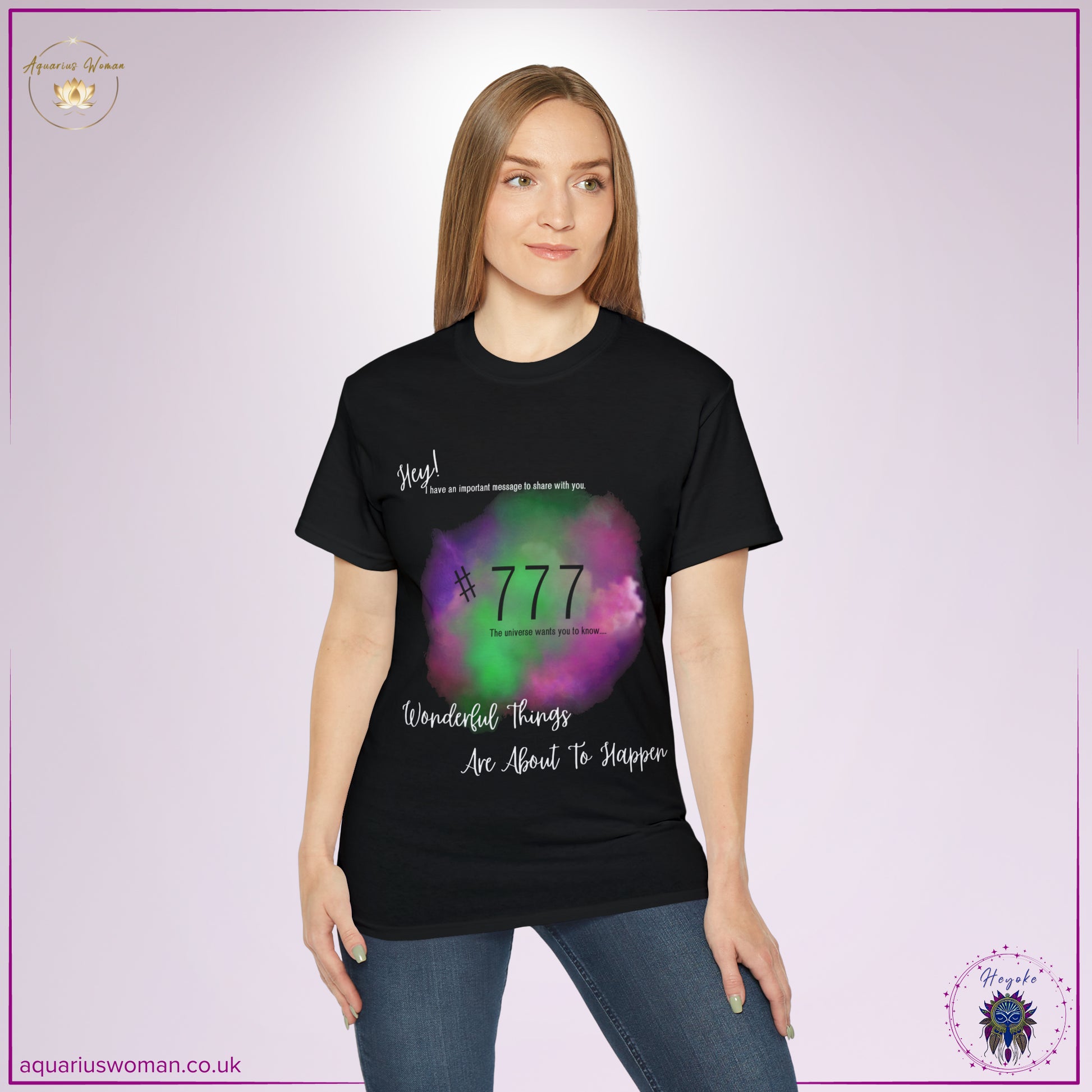 Synchronicity #777 Tee from the Heyoke Collection by Aquarius Woman - Woman _black t-shirt