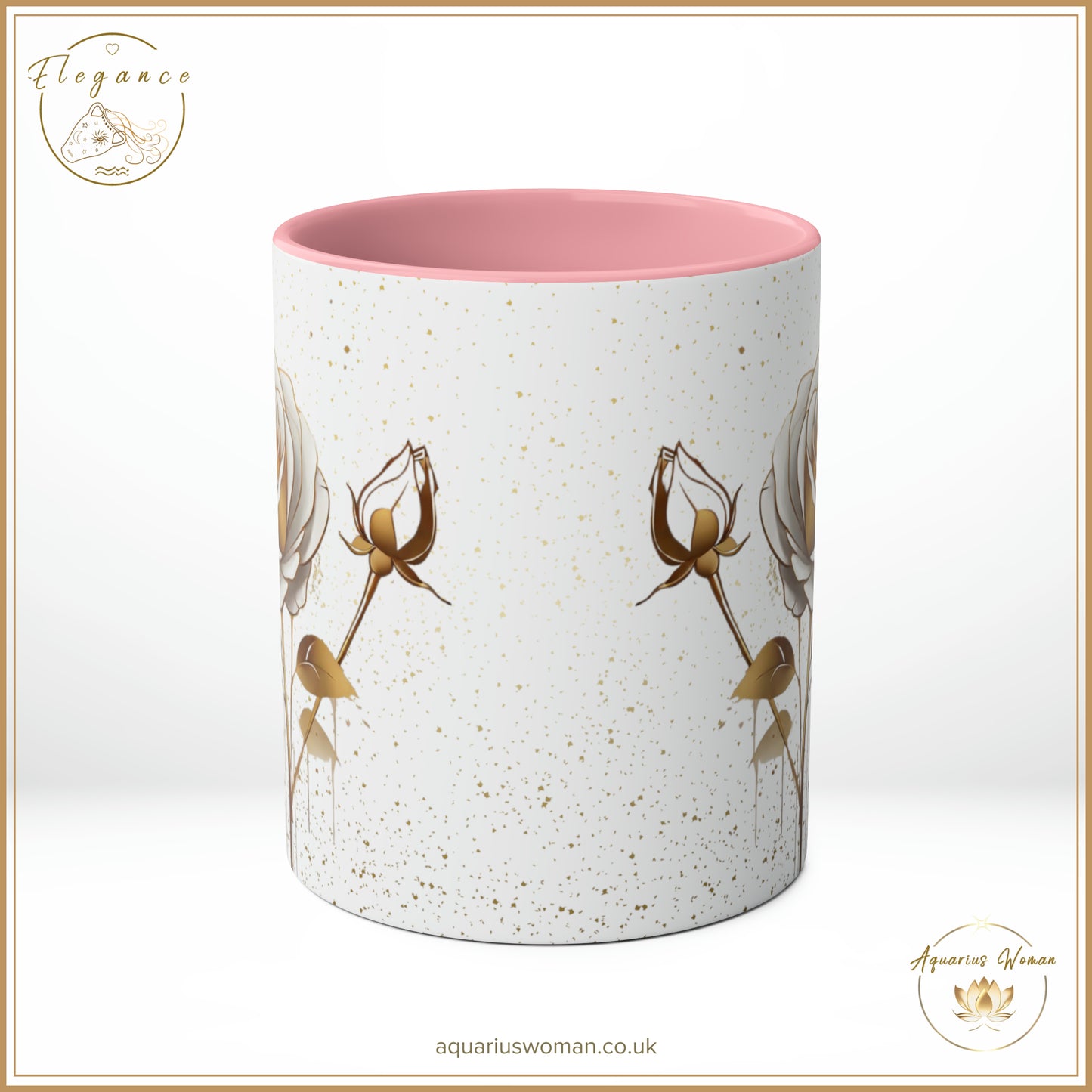 Aquarius Woman's Elegance Collection - White & Gold Rose Ceramic Mug
