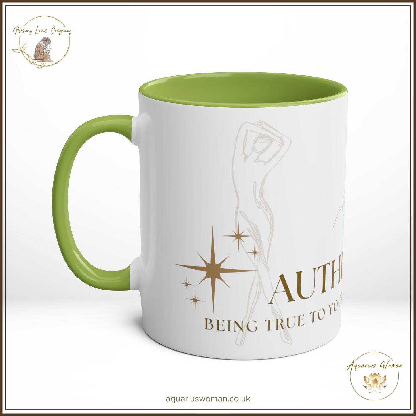 Aquarius Woman's Authenticity, Be True to Yourself Without Apology Mug - Green - Right