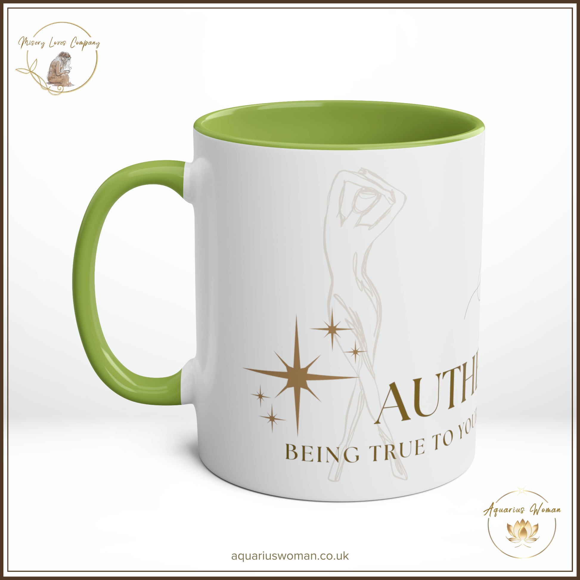 Aquarius Woman's Authenticity, Be True to Yourself Without Apology Mug - Green - Right