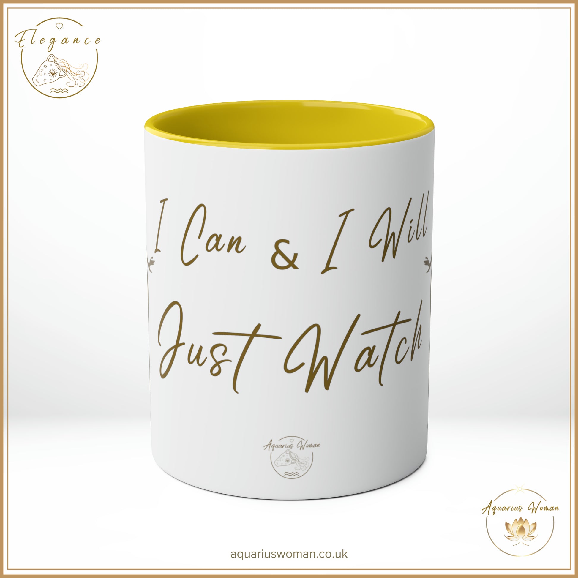 Aquarius Woman - Elegance - I Can and I Will - Just Watch Mug - Dancing Woman - Yellow - Center View