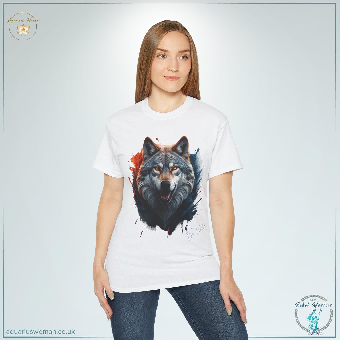 Be Wild with Aquarius Woman's Rebel Warrior Wolf Tee Shirt - Woman - White