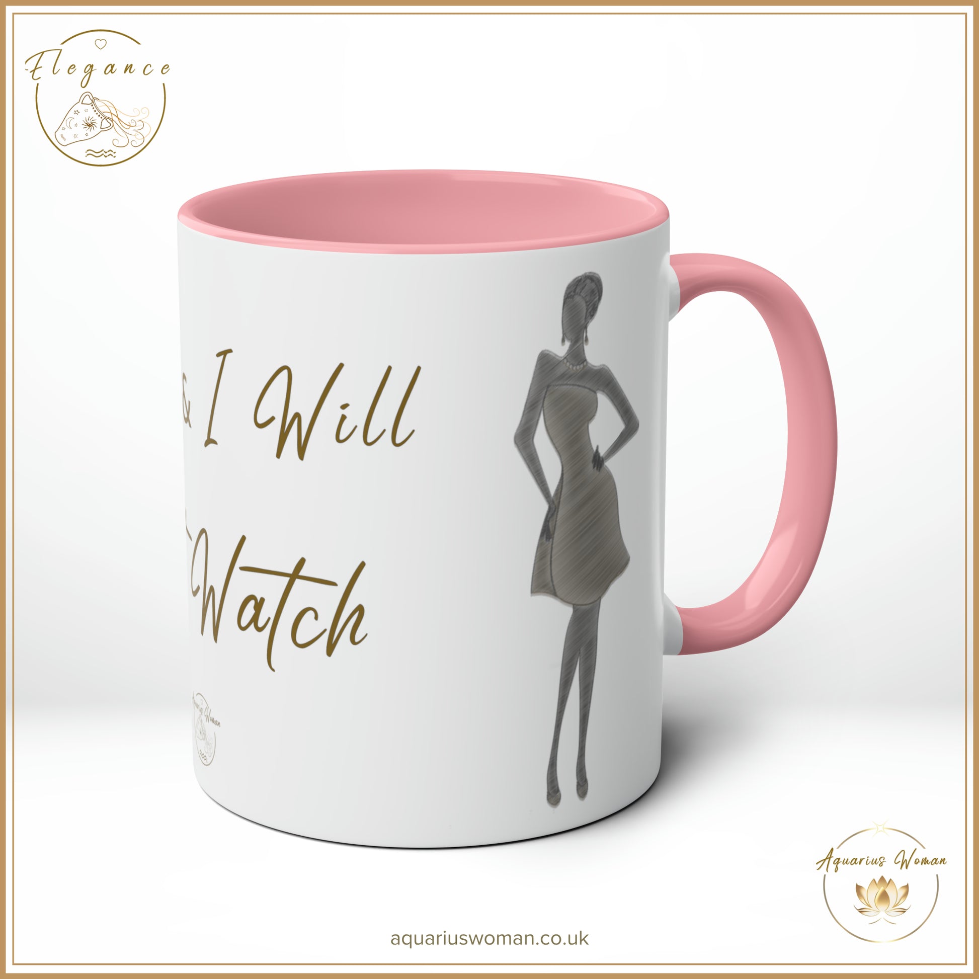 Aquarius Woman - I Can and I Will - Just Watch Mug from the Elegance Range  "Ladies Silhouette" Green - Left