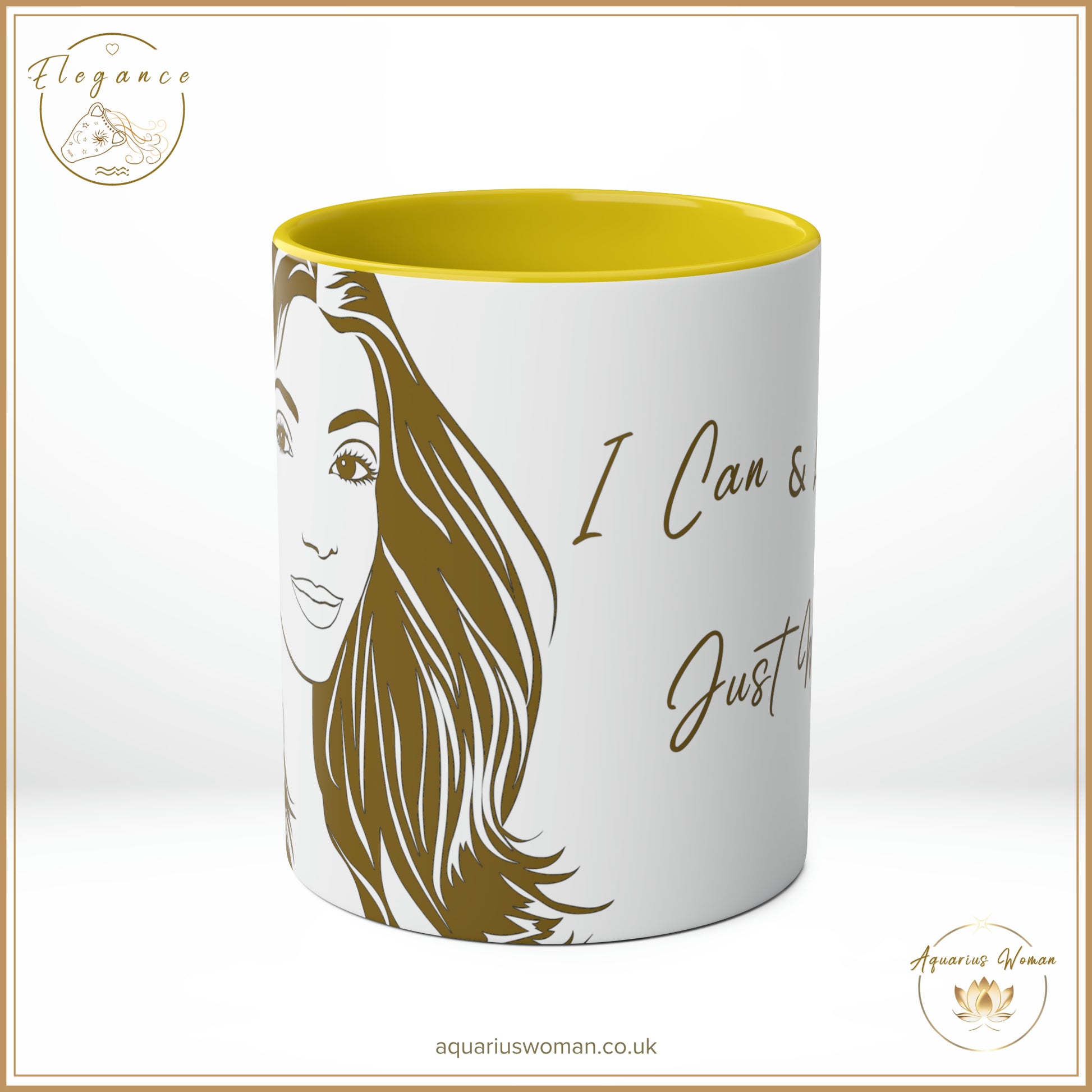 Aquarius Woman - Elegance - I Can and I Will - Just Watch Mug - Long Hair Woman - Yellow- Center View
