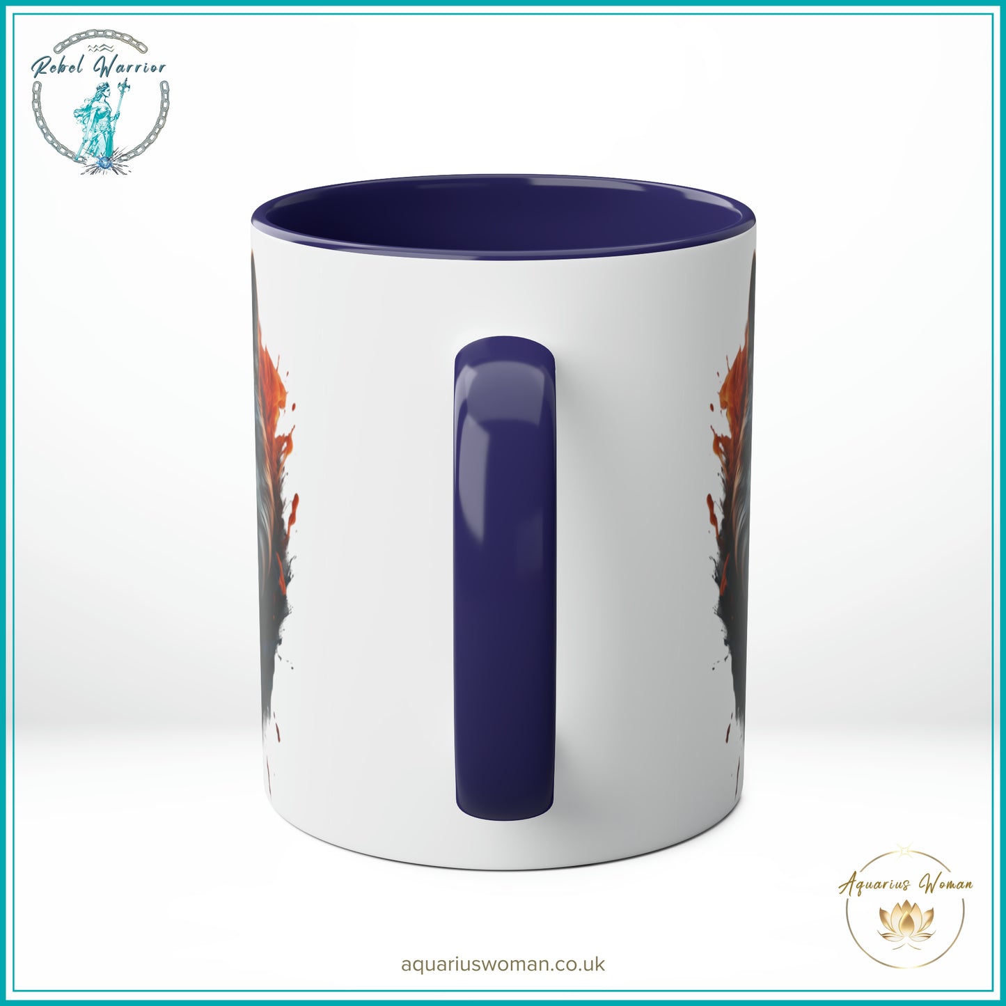Aquarius Woman Rebel Warrior "Wild Spirit Wolf" Mug – Bold Teal & Amber Design