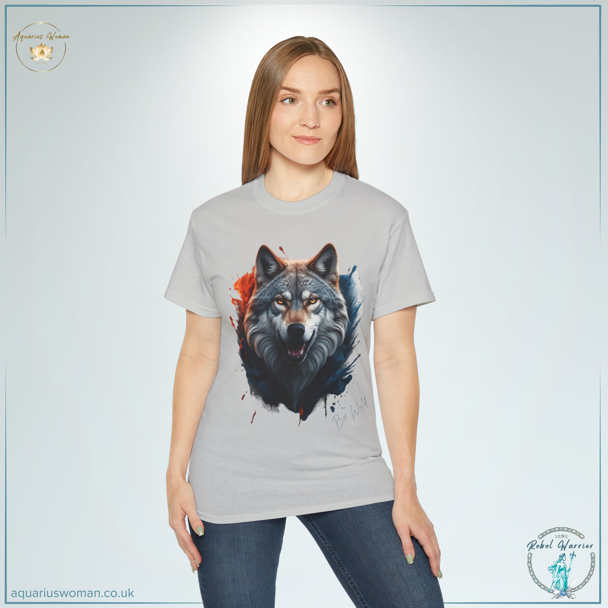 Be Wild with Aquarius Woman's Rebel Warrior Wolf Tee Shirt - Woman - Grey