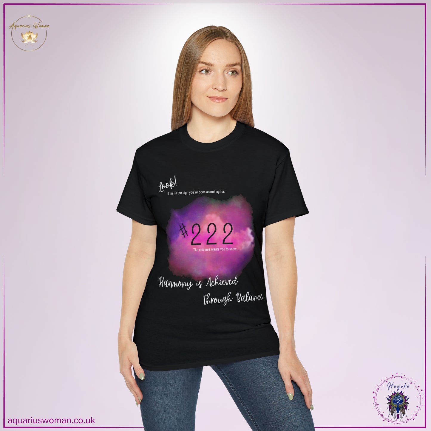 Synchronicity #222 Tee from the Heyoke Collection by Aquarius Woman - Woman _ Black t-shirt