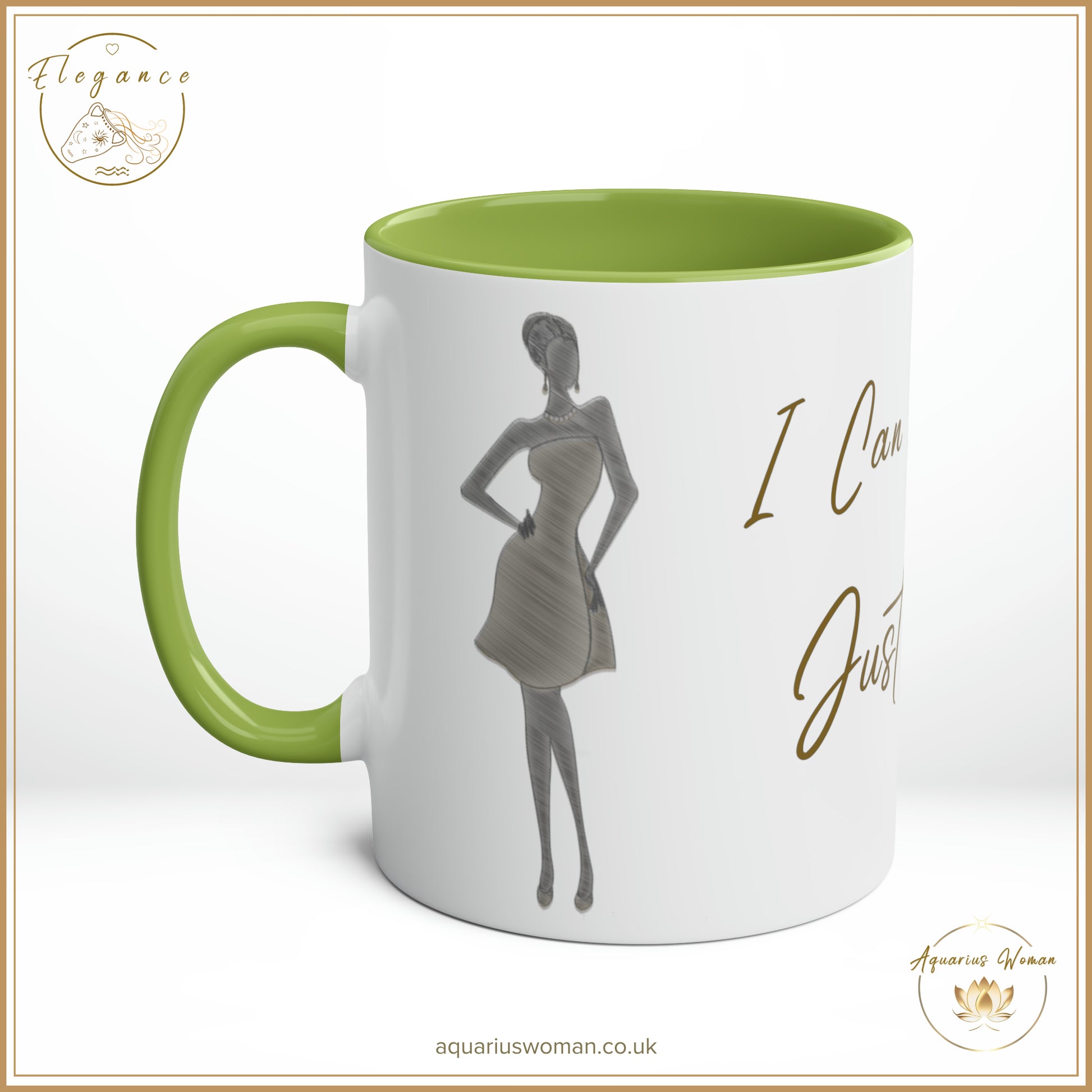Aquarius Woman - I Can and I Will - Just Watch Mug from the Elegance Range  "Ladies Silhouette" Green - Right