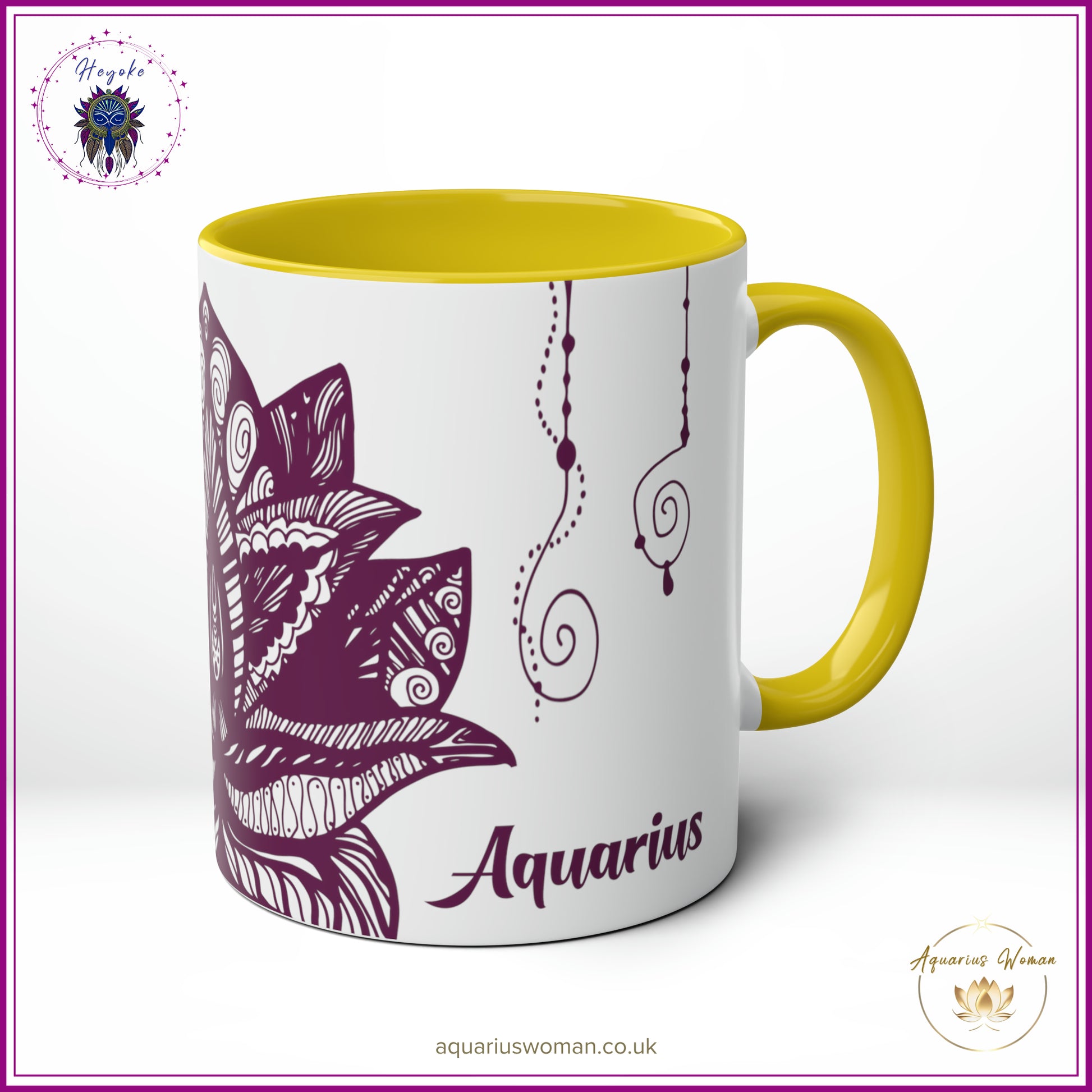 Aquarius Woman Heyoke Range Mug - Mystical Amethyst Dream-Catcher - Yellow - Left View