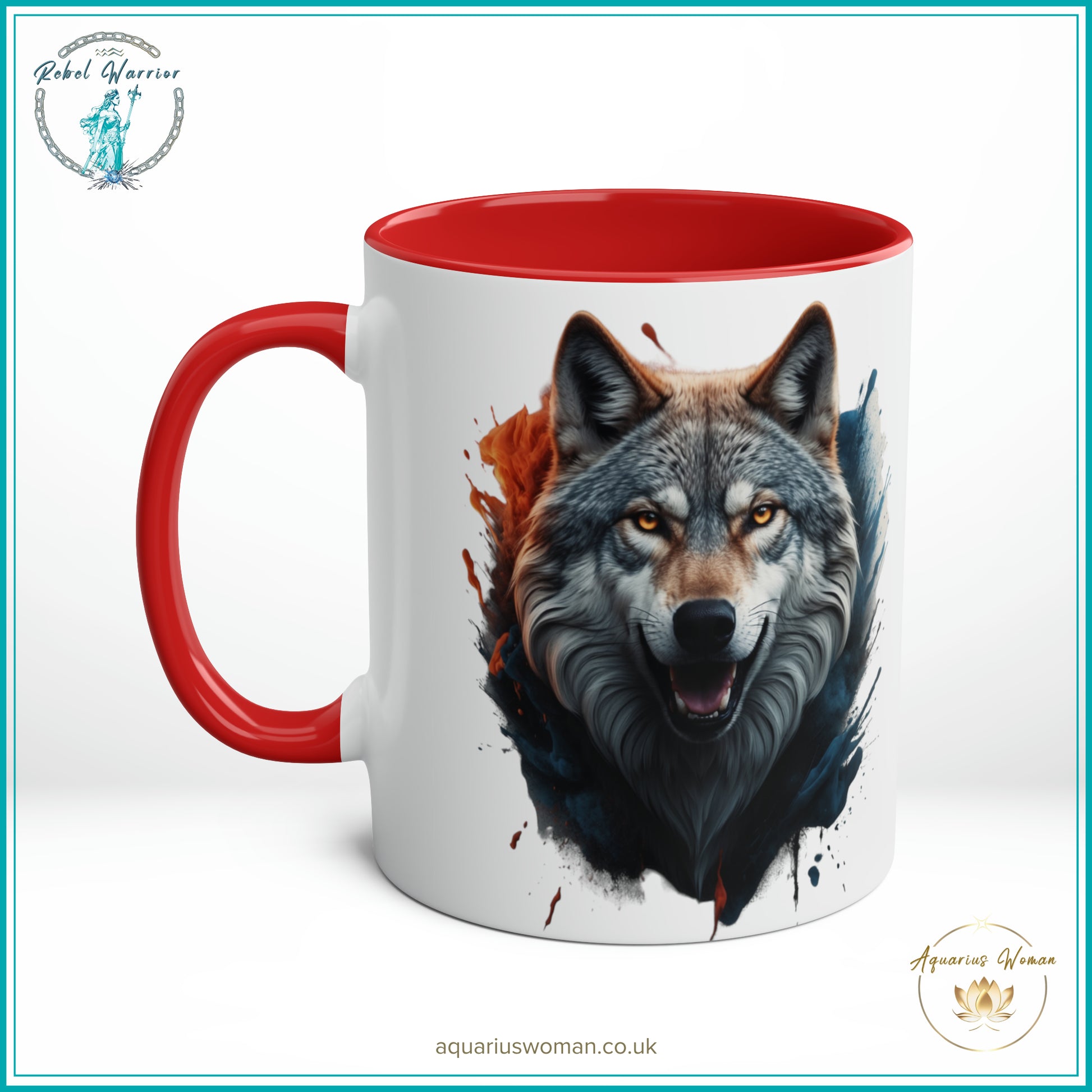 Aquarius Woman's Rebel Warrior Collection Lone Wolf Two Tone Mug- Red