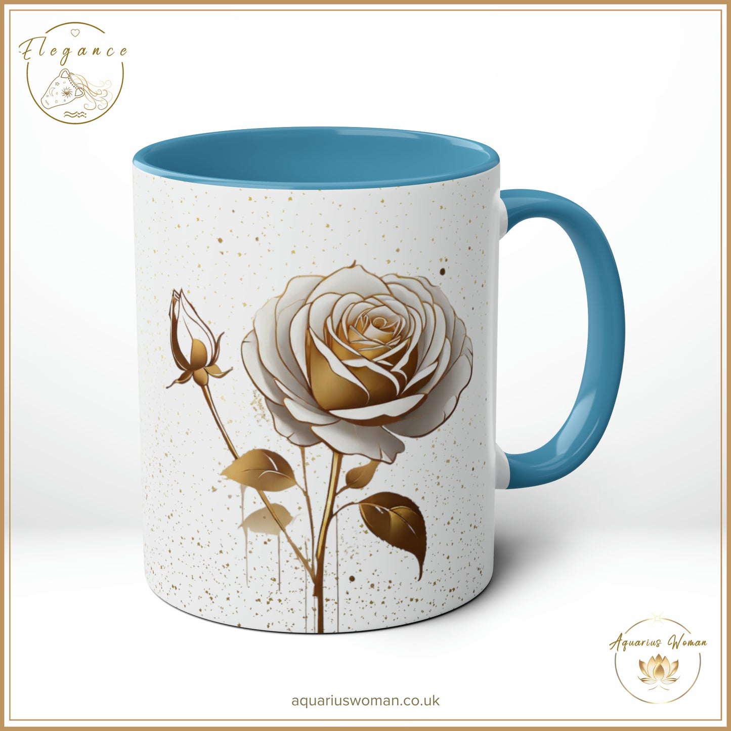 Aquarius Woman's Elegance Collection - White & Gold Rose Ceramic Mug