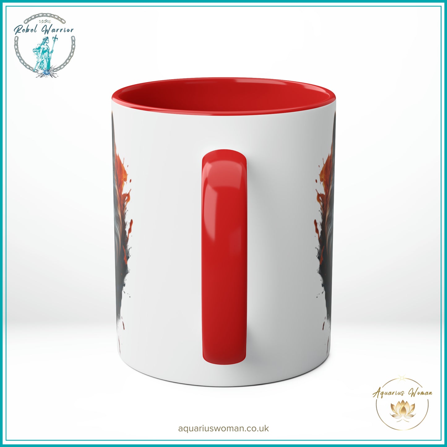Aquarius Woman Rebel Warrior "Wild Spirit Wolf" Mug – Bold Teal & Amber Design