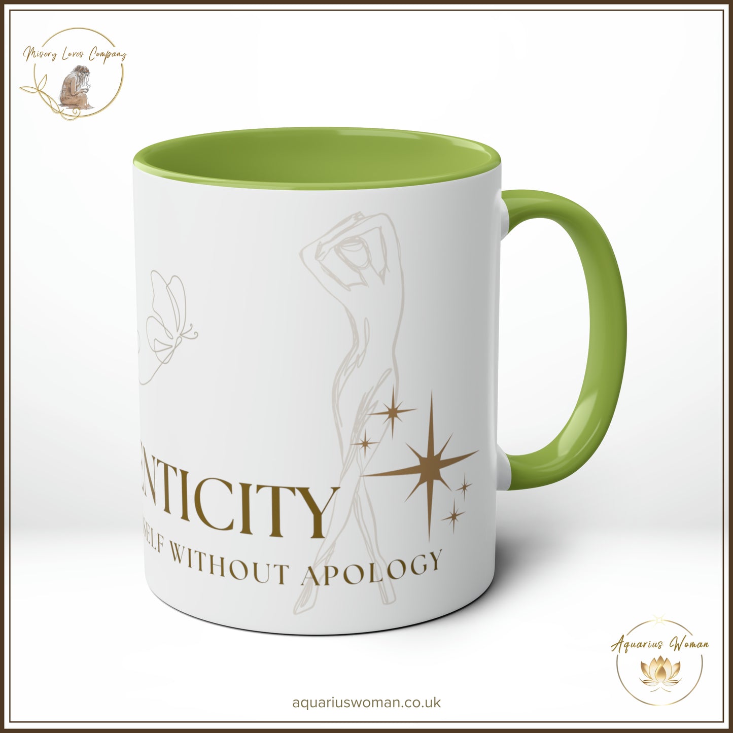 Aquarius Woman's Authenticity, Be True to Yourself Without Apology Mug - Green - Right