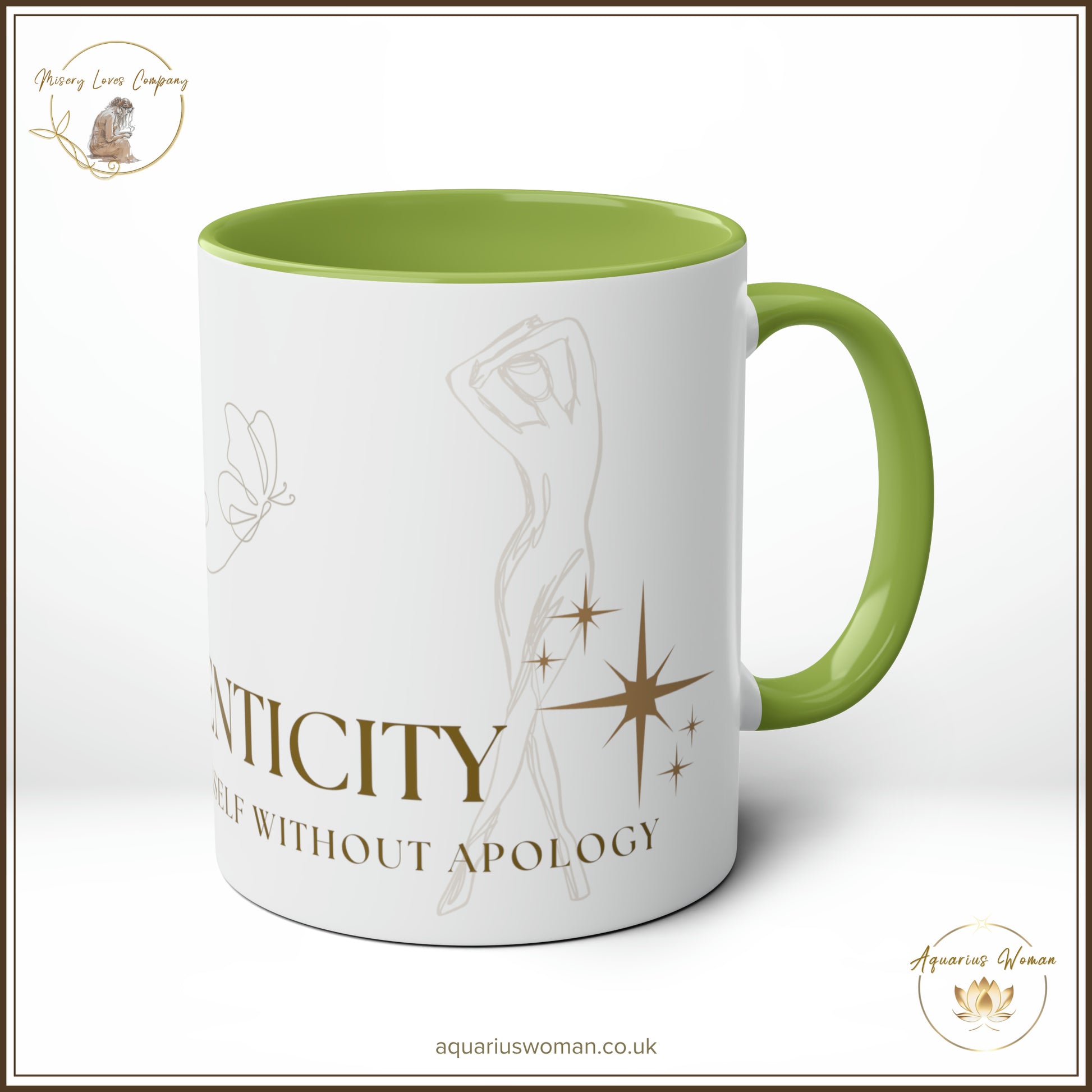 Aquarius Woman's Authenticity, Be True to Yourself Without Apology Mug - Green - Right