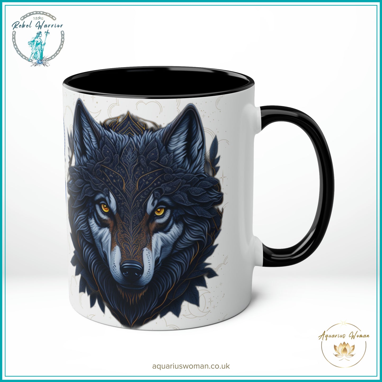 Aquarius Woman Rebel Warrior Collection Mug – Lone Wolf Geometric and Dreamcatcher Design