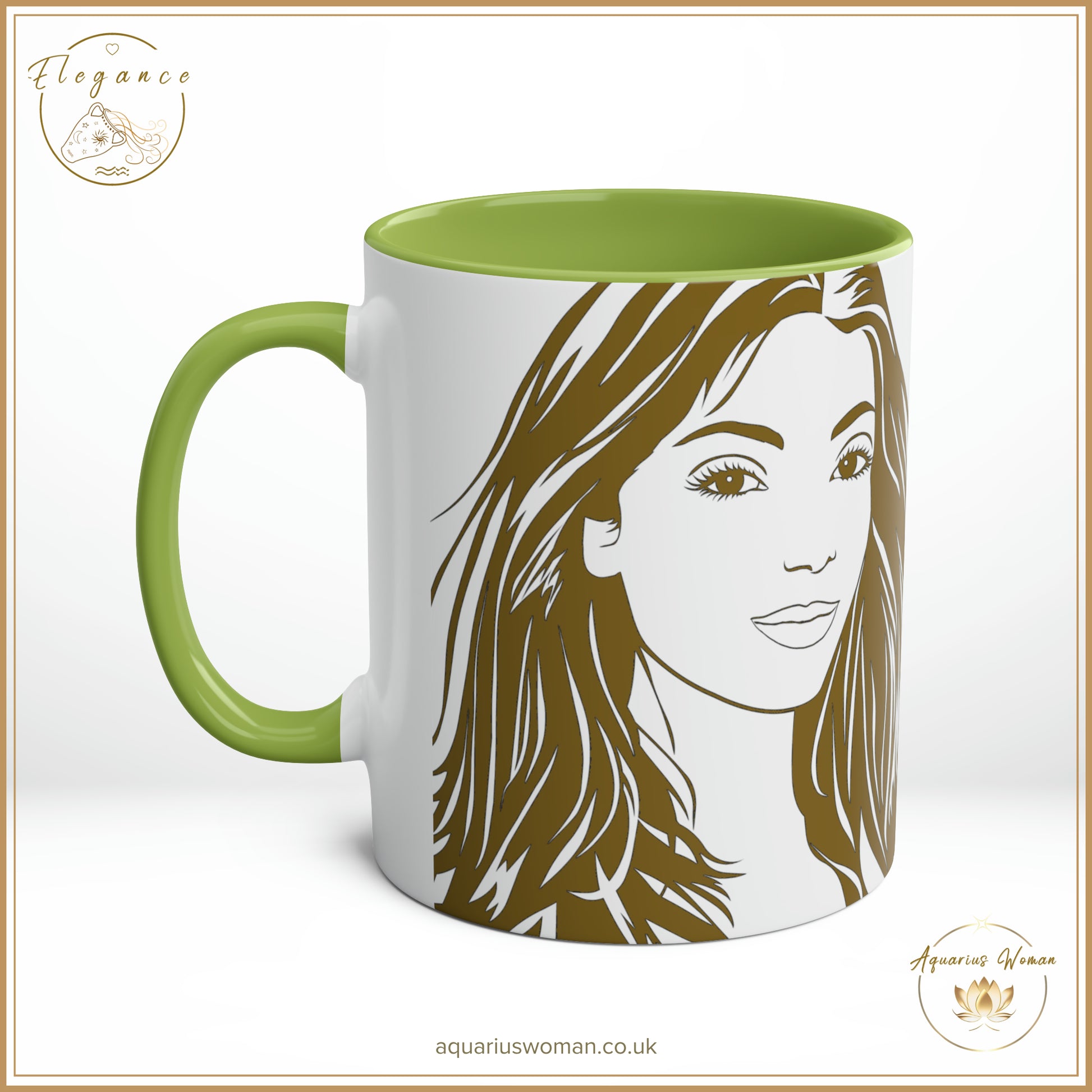 Aquarius Woman - Elegance - I Can and I Will - Just Watch Mug - Long Hair Woman - Green - Right View