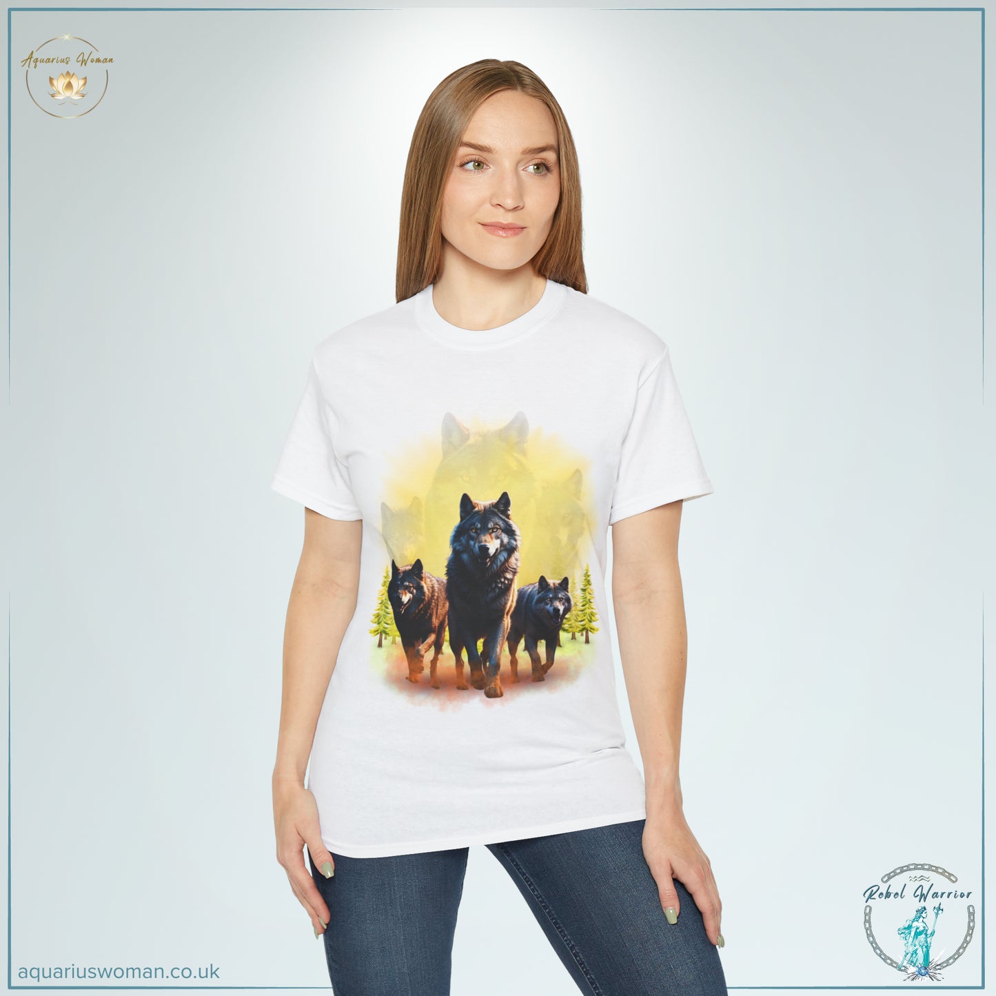 Aquarius Woman's Dawn Guardians Tee: You’re not alone from the Rebel Warrior Collection, woman wearing white t-shirt