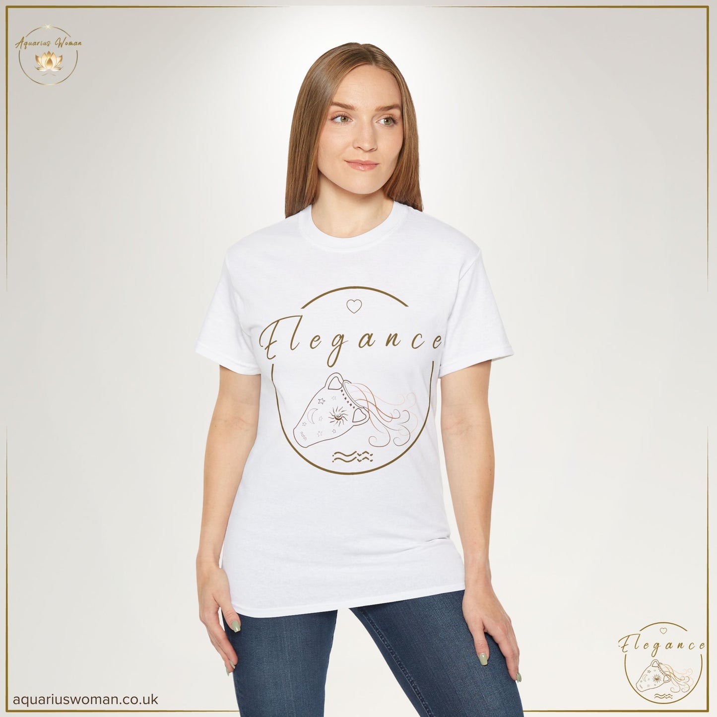Elegance Embodied: Aquarius Woman Logo Tee