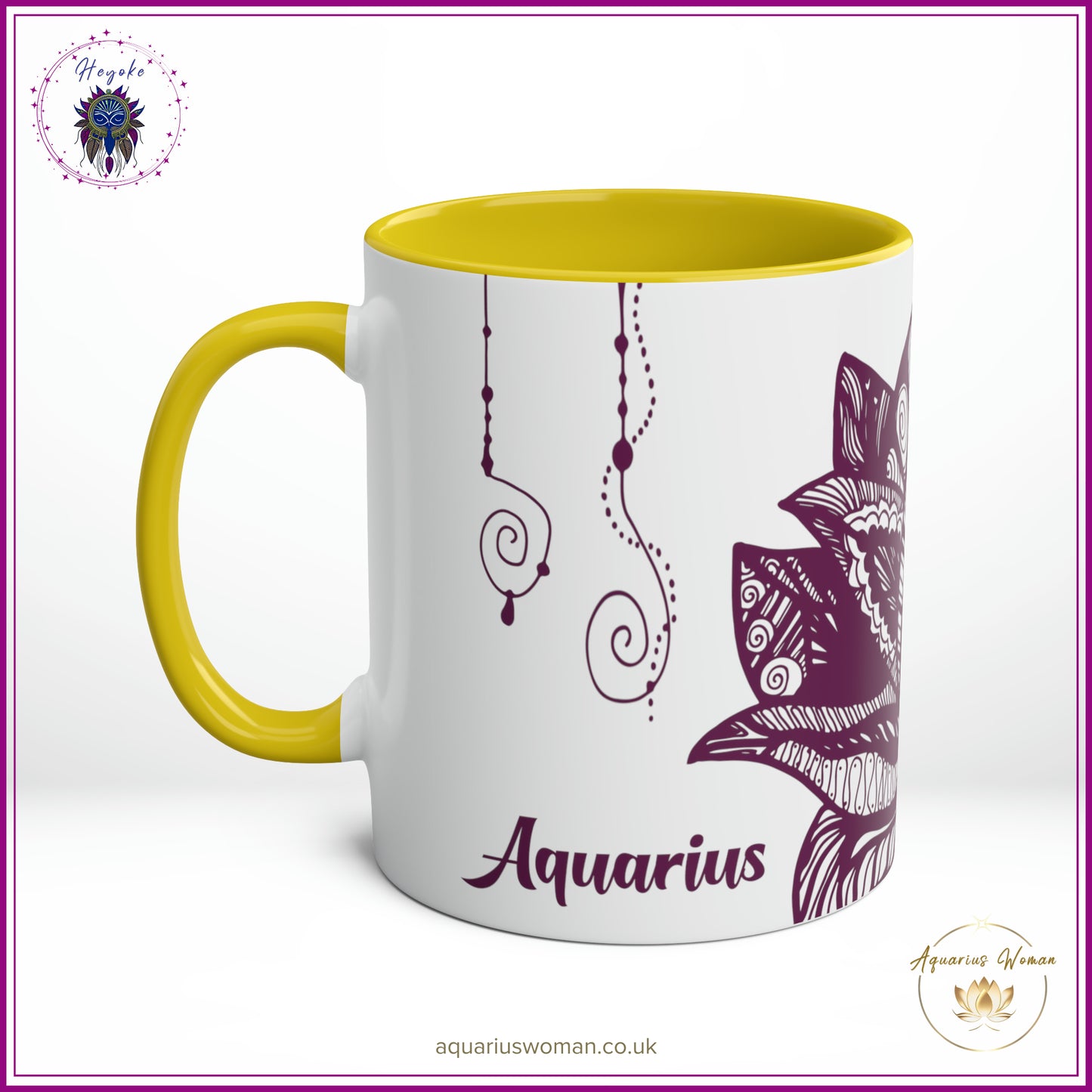 Aquarius Woman Heyoke Range Mug - Mystical Amethyst Dream-Catcher - Yellow - Right View