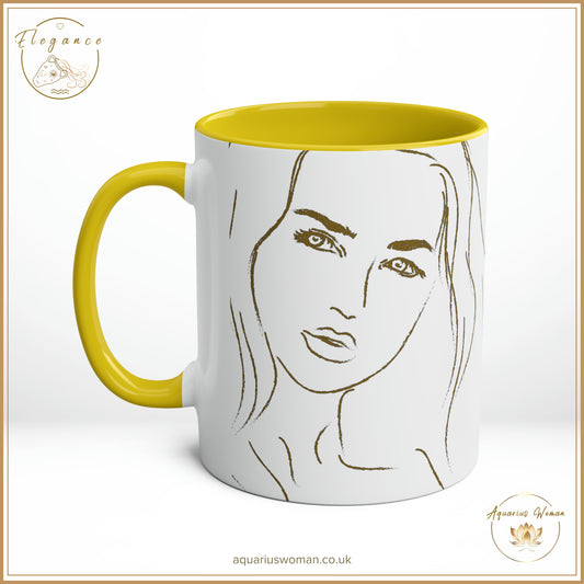 Aquarius Woman - I Can and I Will - Just Watch Mug from the Elegance Range  "Original Line Drawing" Yellow - Right