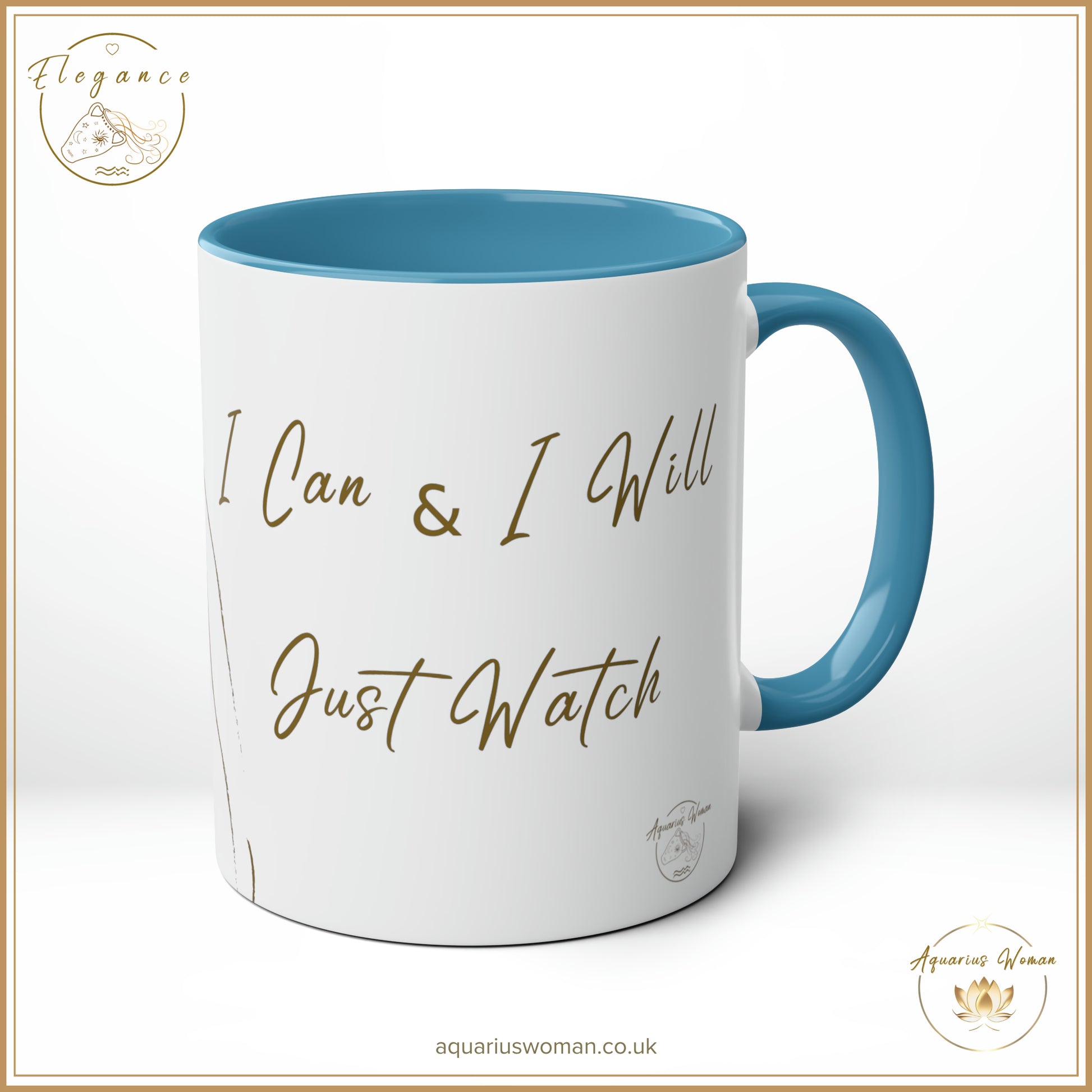Aquarius Woman - I Can and I Will - Just Watch Mug from the Elegance Range  "Original Line Drawing" Blue - Left