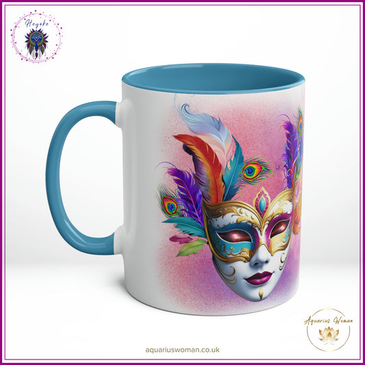 Heyoke Collection: "Cosmic Masquerade" Ceramic Mug - A Mystical Sip Into Shamanic Realms