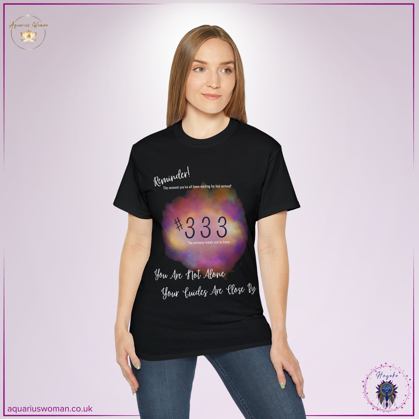 Synchronicity #333 Tee from the Heyoke Collection by Aquarius Woman - Woman _ Black t-shirt