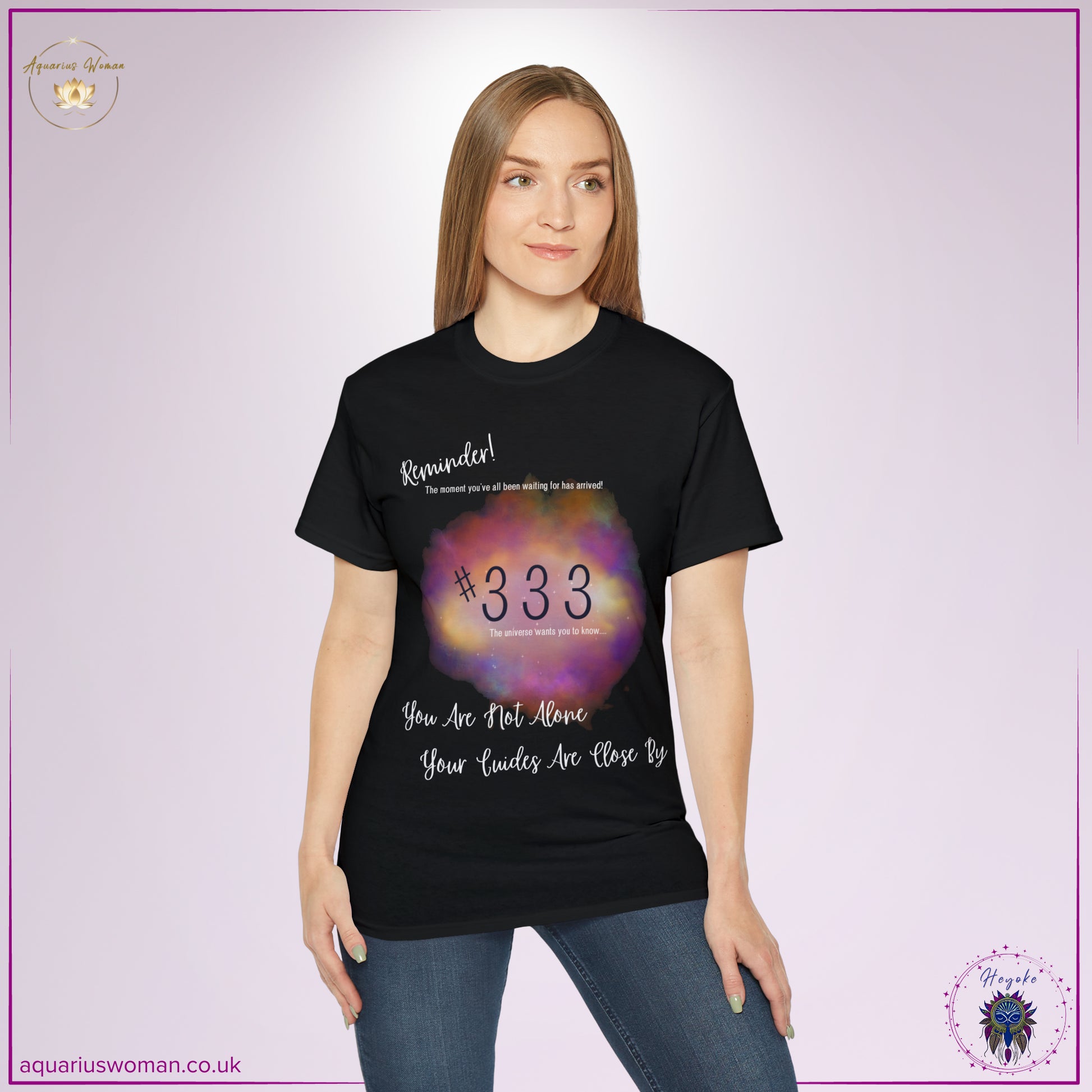 Synchronicity #333 Tee from the Heyoke Collection by Aquarius Woman - Woman _ Black t-shirt