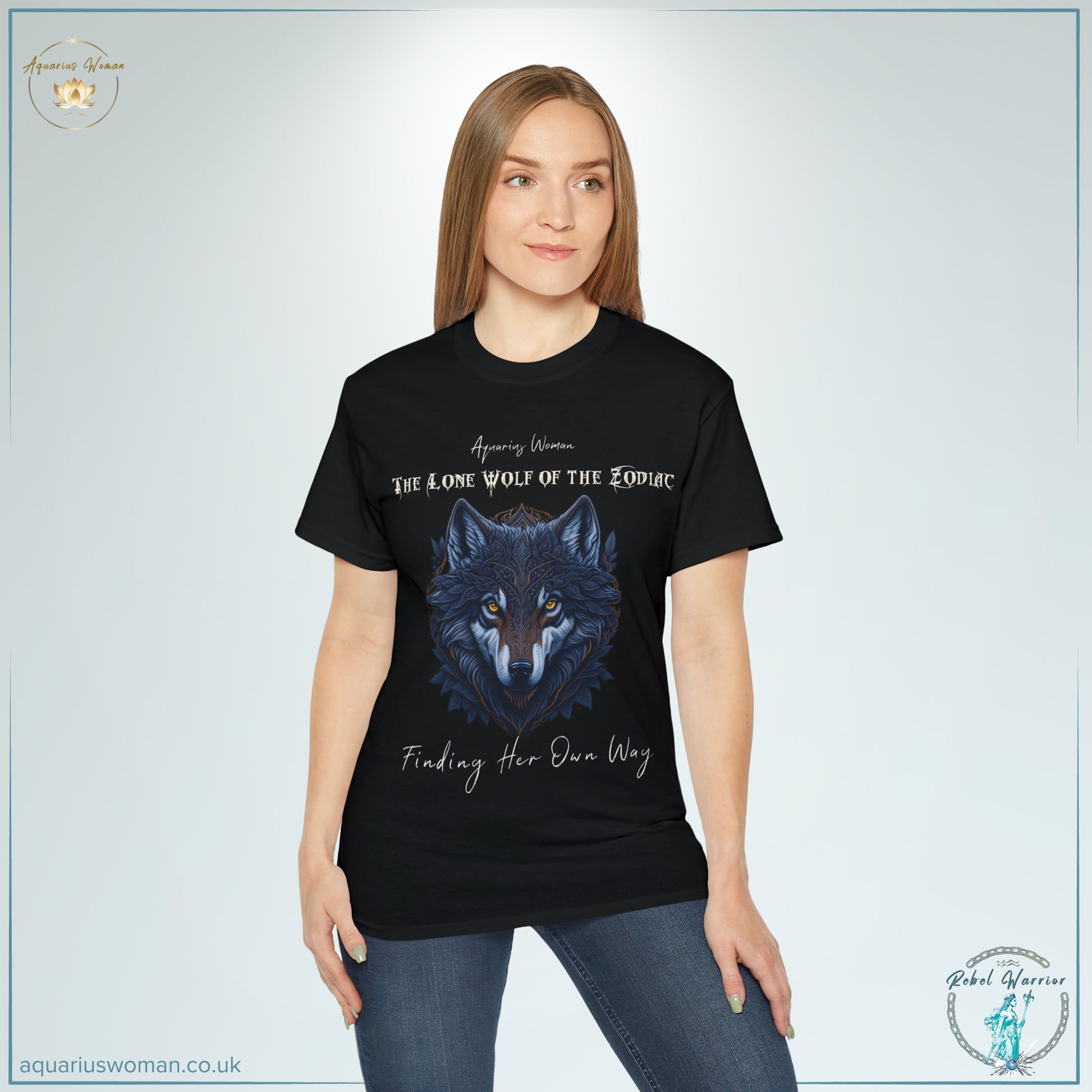 Wild at Heart: Aquarius Woman's Tee for the True Lone Wolf's of the Zodiac: Rebel Warrior Collection - Model Black