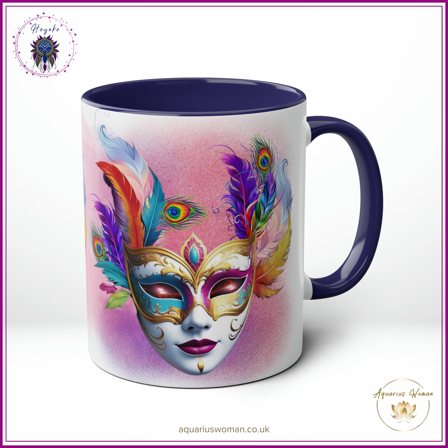 Heyoke Collection: "Cosmic Masquerade" Ceramic Mug - A Mystical Sip Into Shamanic Realms
