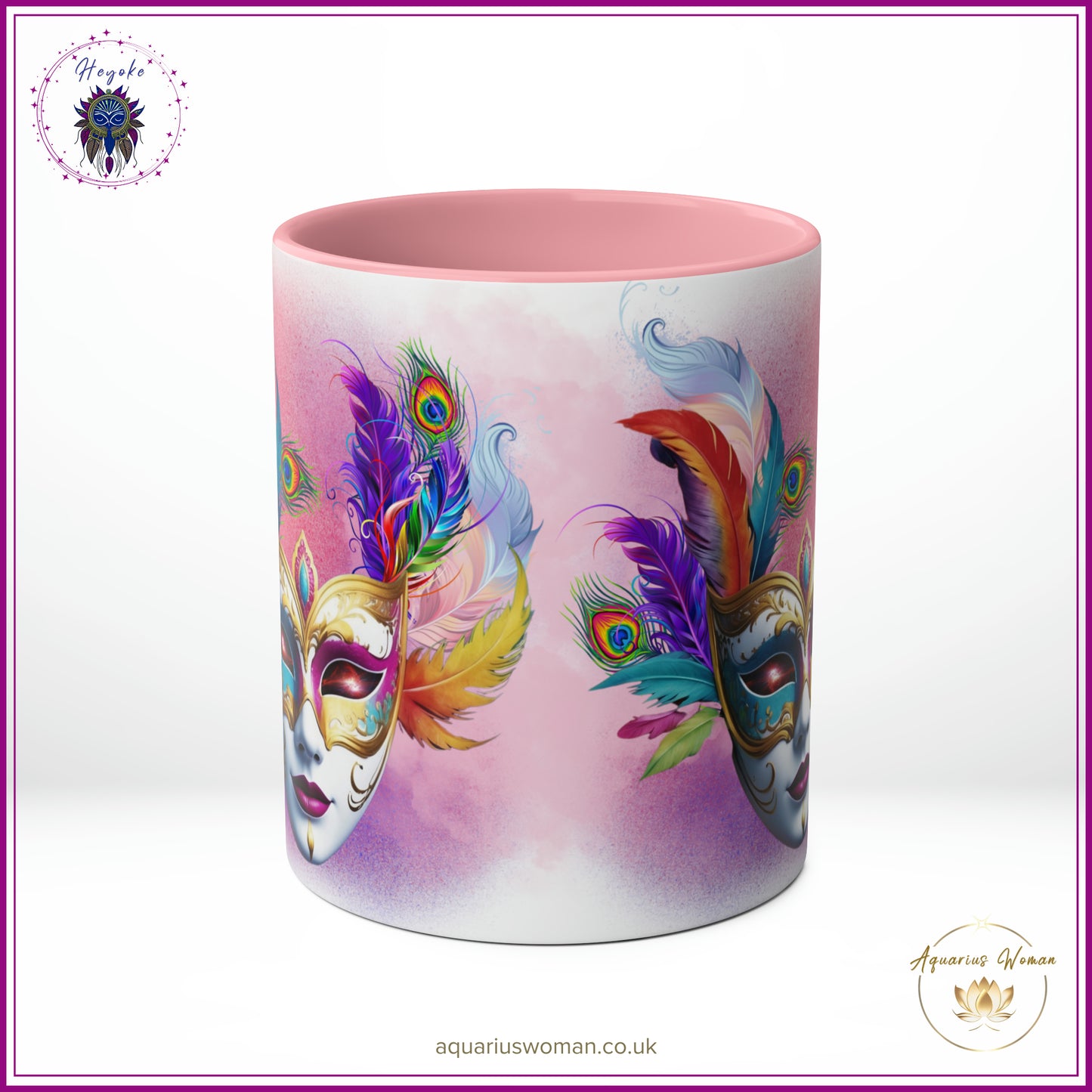 Heyoke Collection: "Cosmic Masquerade" Ceramic Mug - A Mystical Sip Into Shamanic Realms