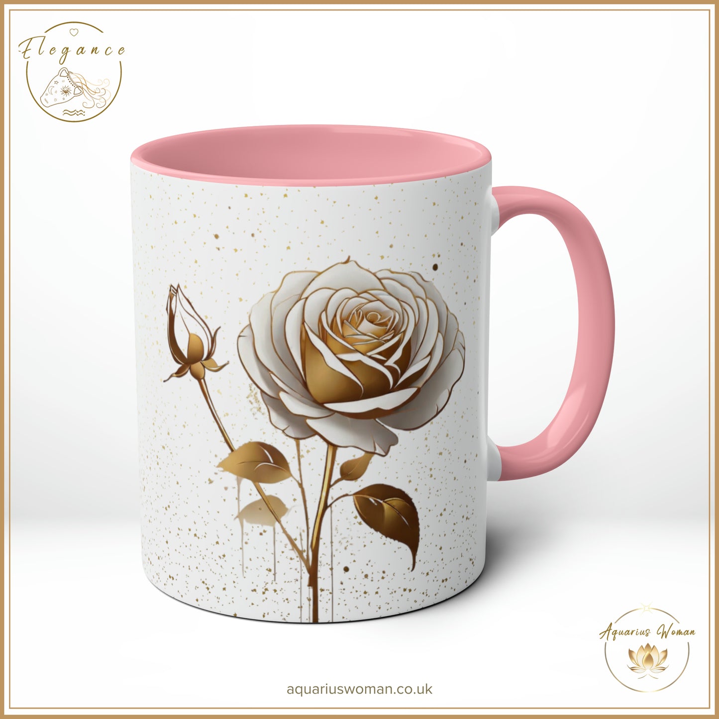 Aquarius Woman's Elegance Collection - White & Gold Rose Ceramic Mug