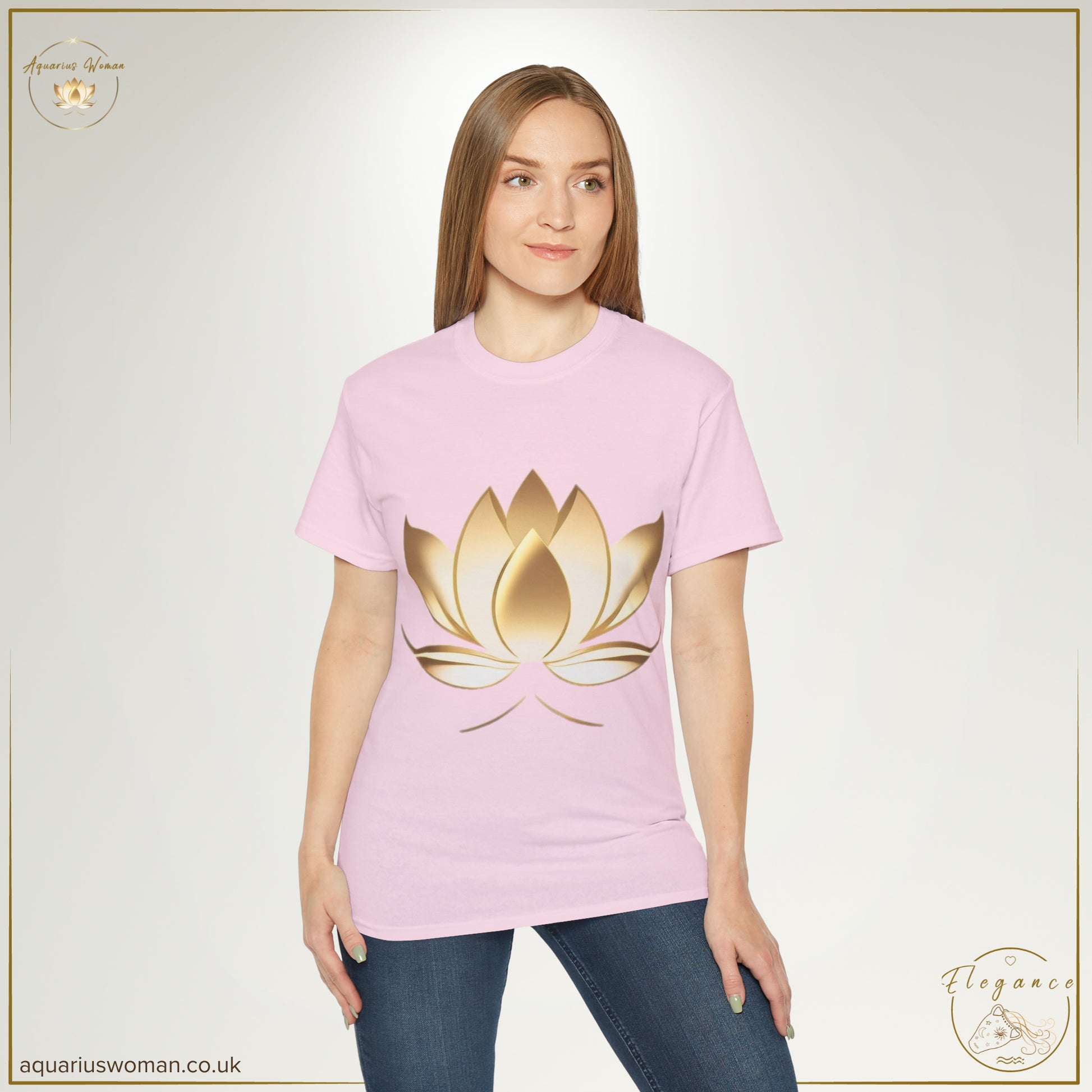 Aquarius Woman - Resilience in Bloom Tee from the Elegance Collection with Model wearing Pink t-shirt