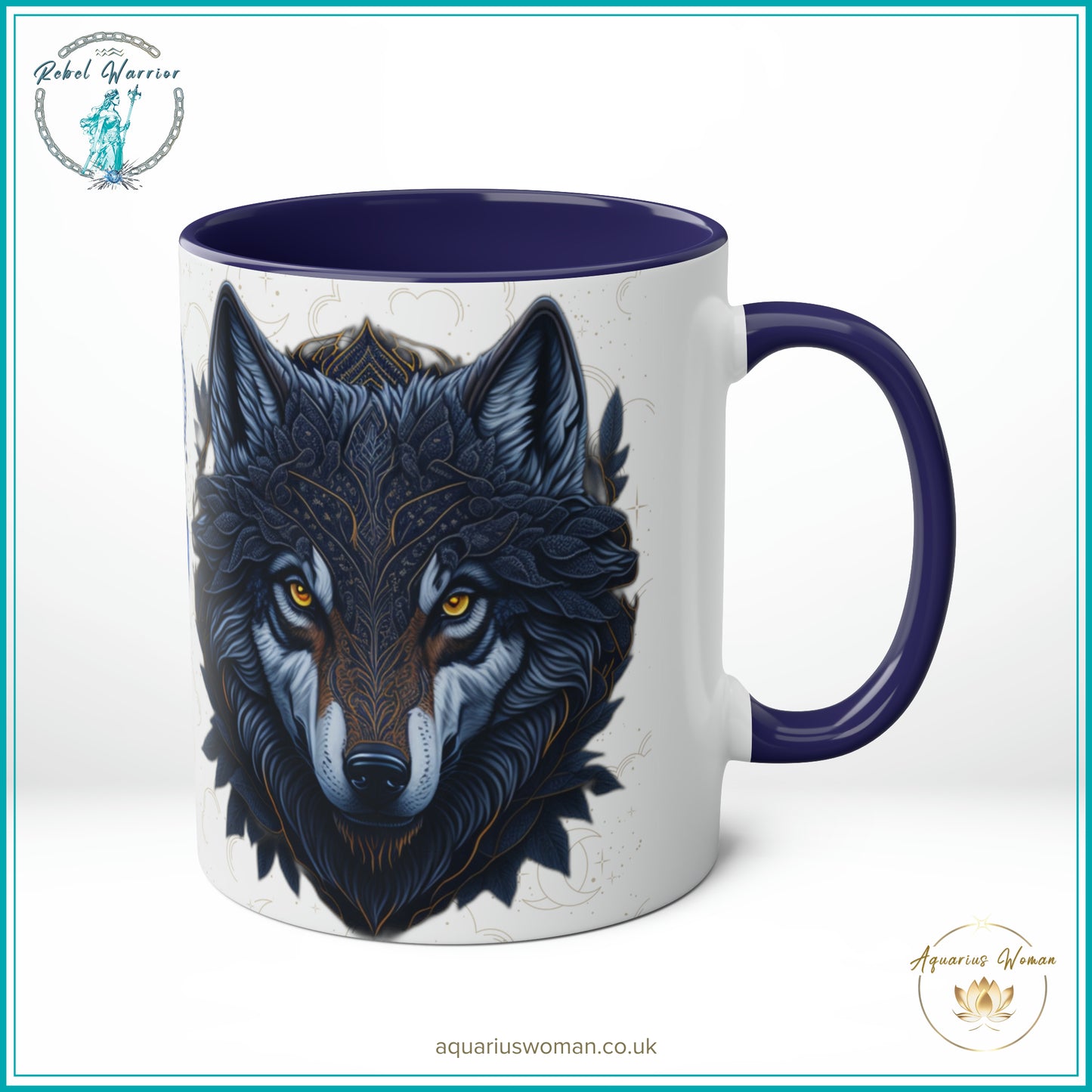 Aquarius Woman Rebel Warrior Collection Mug – Lone Wolf Geometric and Dreamcatcher Design