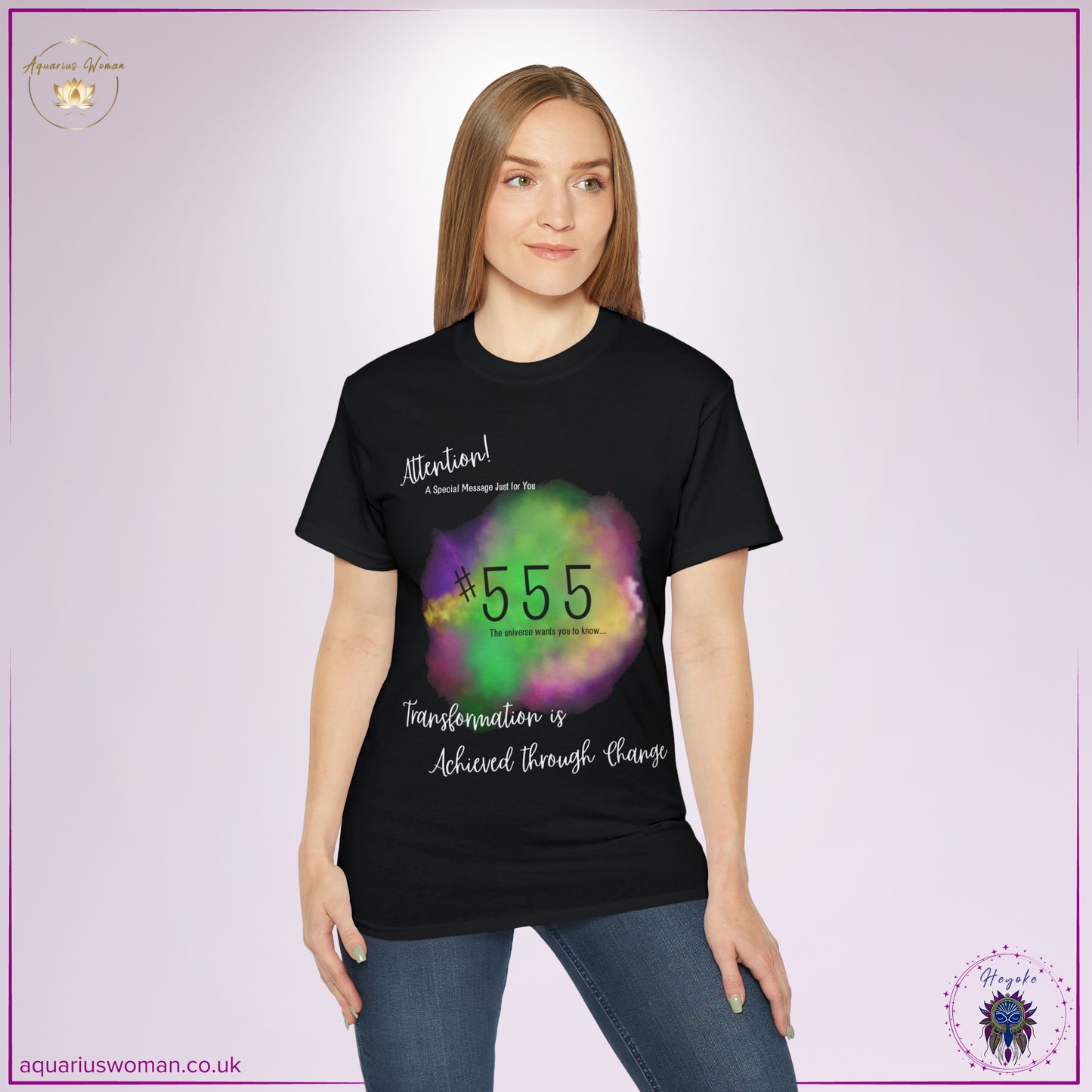 Synchronicity #555 Tee from the Heyoke Collection by Aquarius Woman - Woman _Black t-shirt