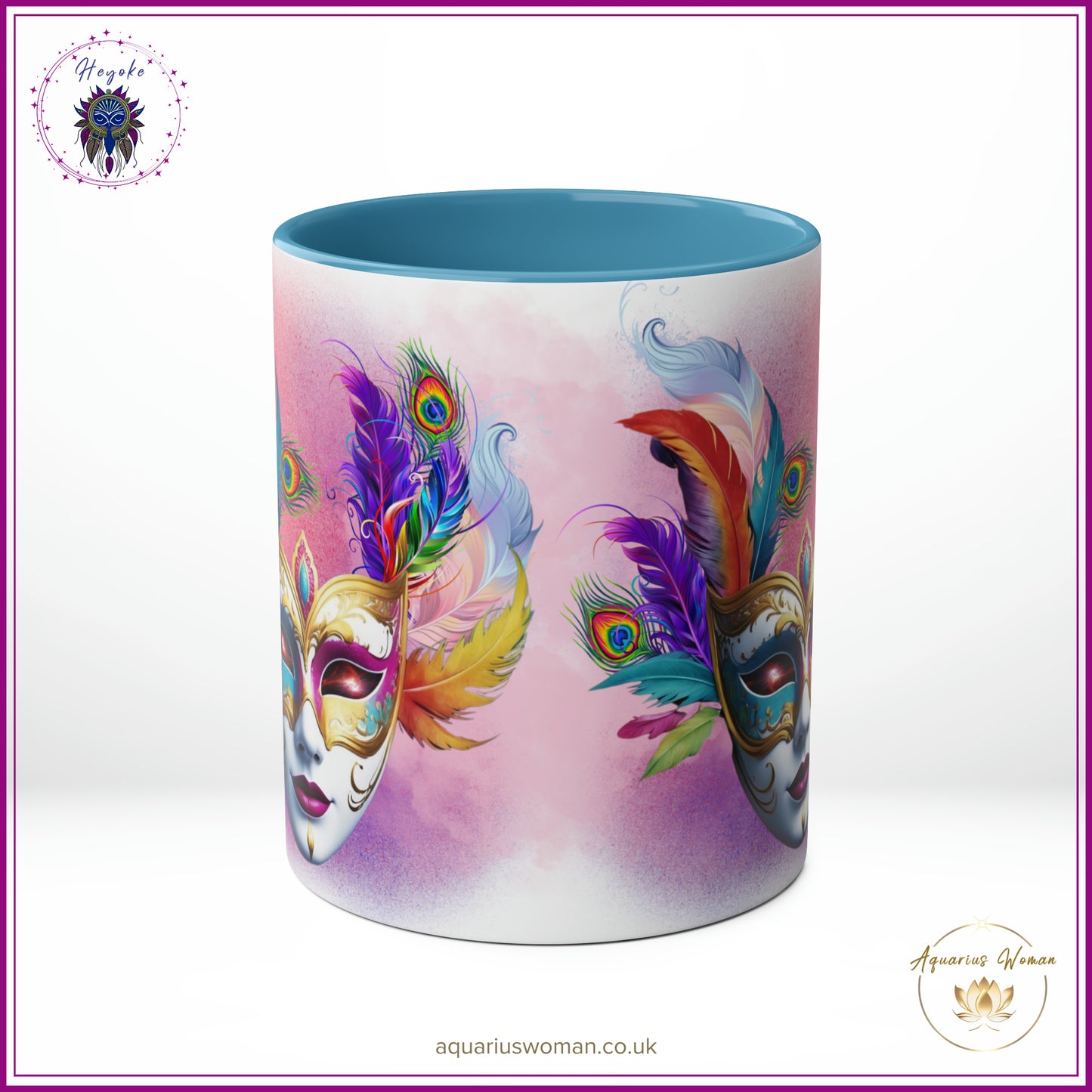 Heyoke Collection: "Cosmic Masquerade" Ceramic Mug - A Mystical Sip Into Shamanic Realms
