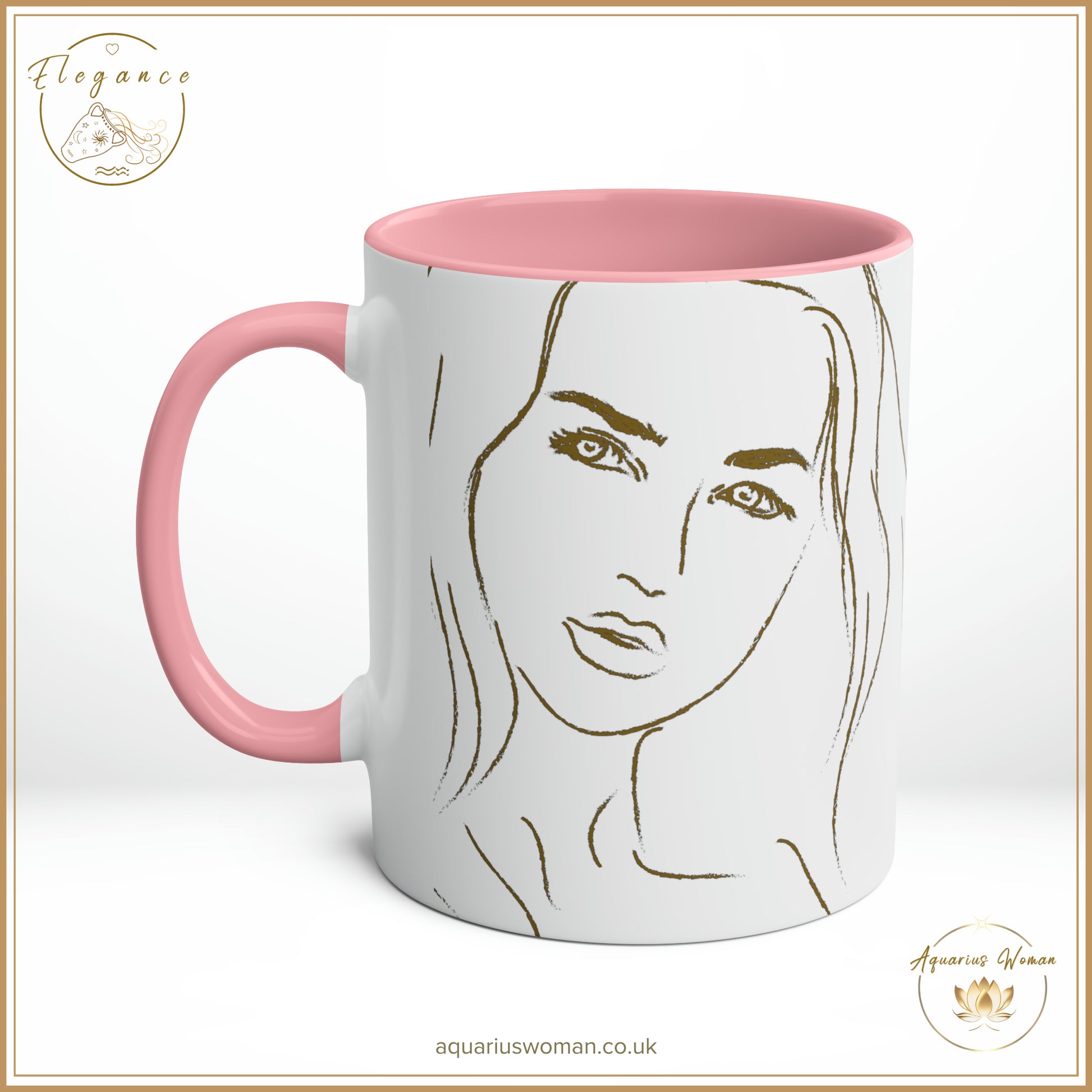 Aquarius Woman - I Can and I Will - Just Watch Mug from the Elegance Range  "Original Line Drawing" Pink - Right