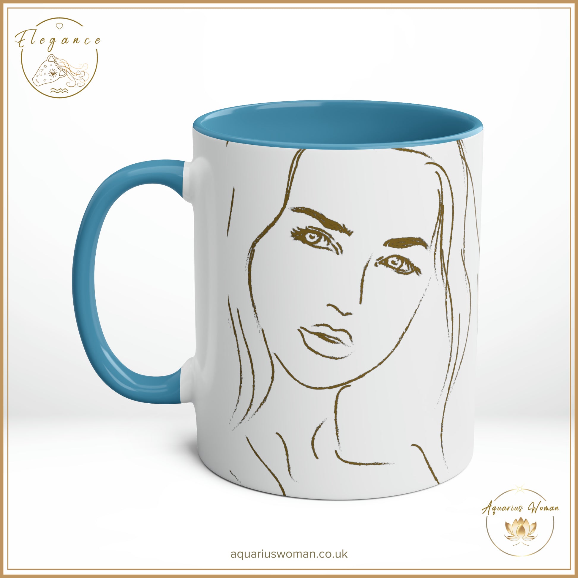 Aquarius Woman - I Can and I Will - Just Watch Mug from the Elegance Range  "Original Line Drawing" Blue - Right