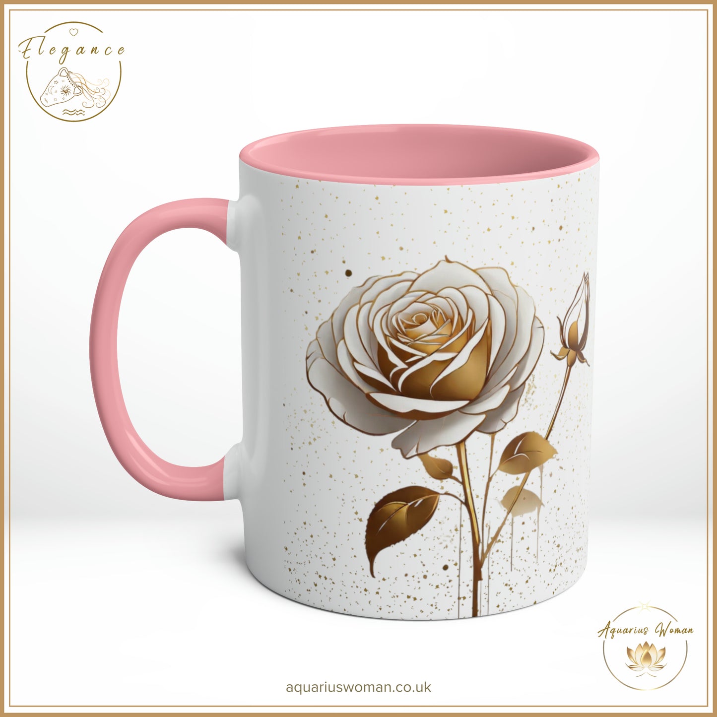 Aquarius Woman's Elegance Collection - White & Gold Rose Ceramic Mug