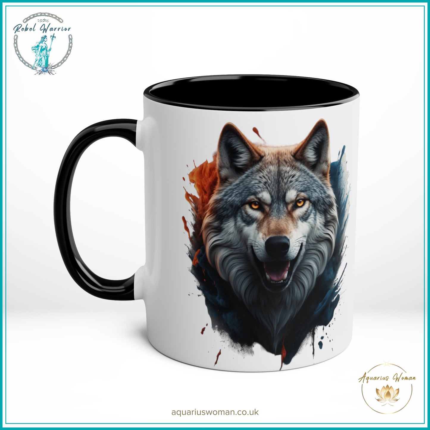 Aquarius Woman's Rebel Warrior Collection Lone Wolf Two Tone Mug- Black