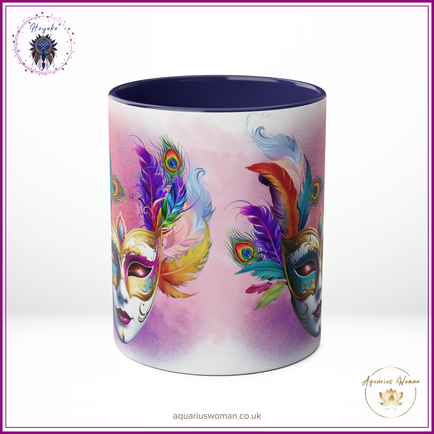 Heyoke Collection: "Cosmic Masquerade" Ceramic Mug - A Mystical Sip Into Shamanic Realms