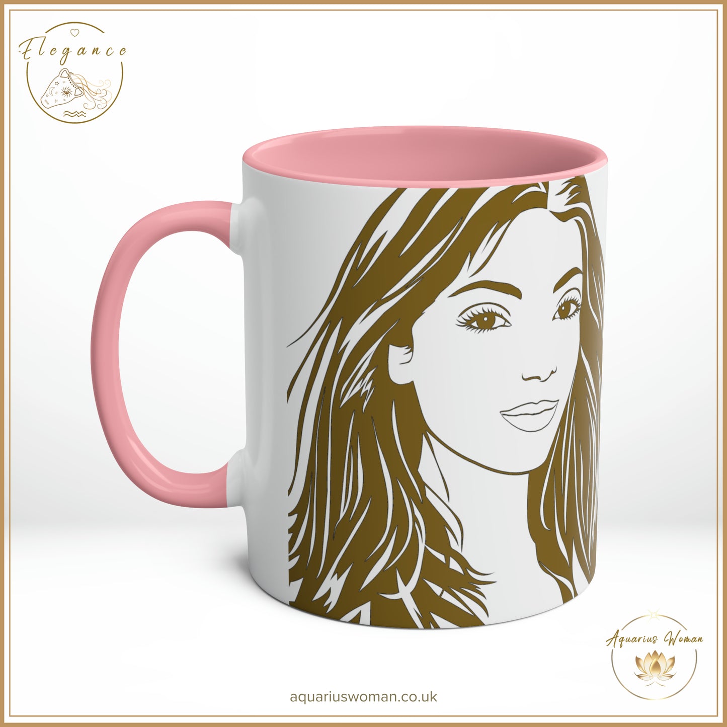 Aquarius Woman - Elegance - I Can and I Will - Just Watch Mug - Long Hair Woman - Pink - Right